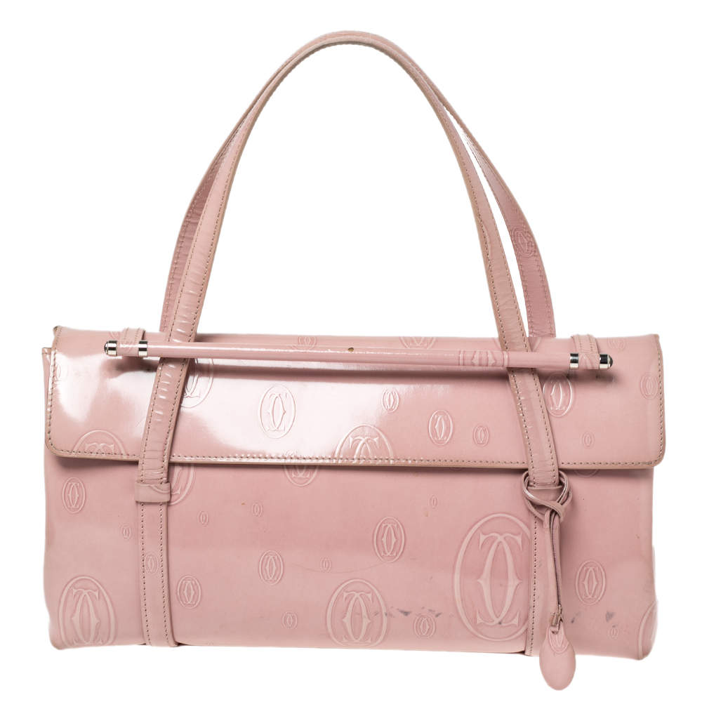 Pre Owned Cartier Pink Patent Leather Happy Birthday Flap Satchel