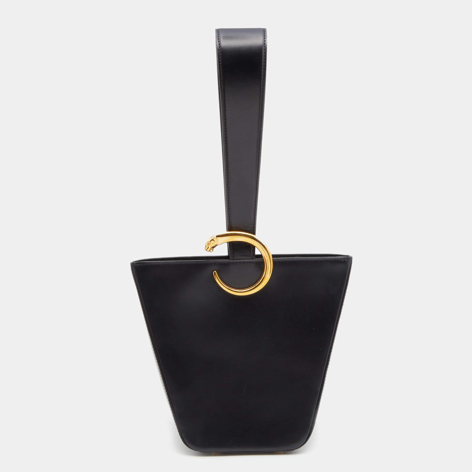 Pre Owned Cartier Black Leather Panthere Bucket Bag