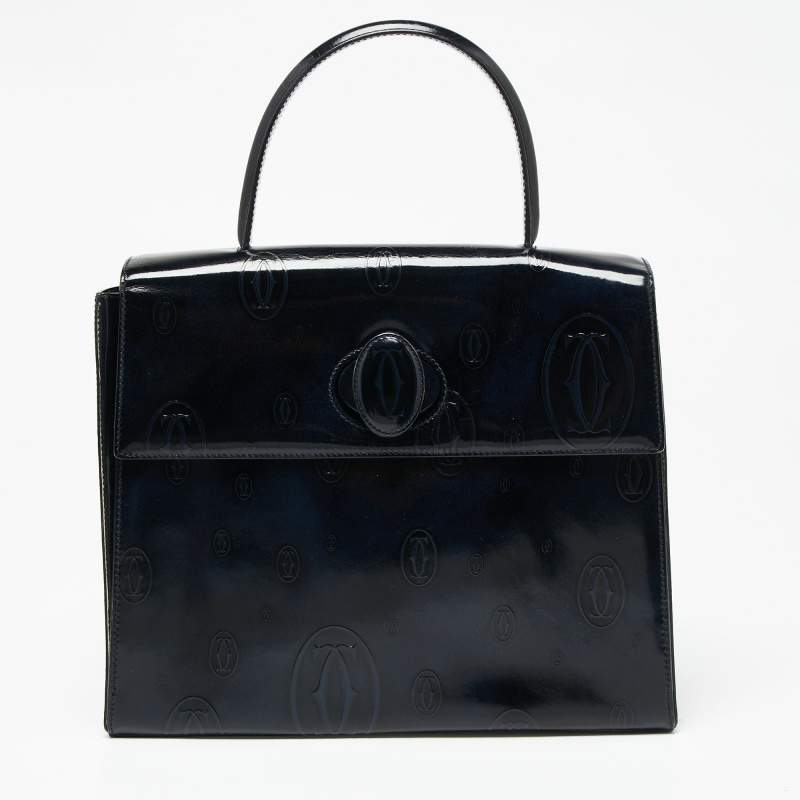 Pre Owned Cartier Navy Blue Patent Leather Happy Birthday Top Handle Bag