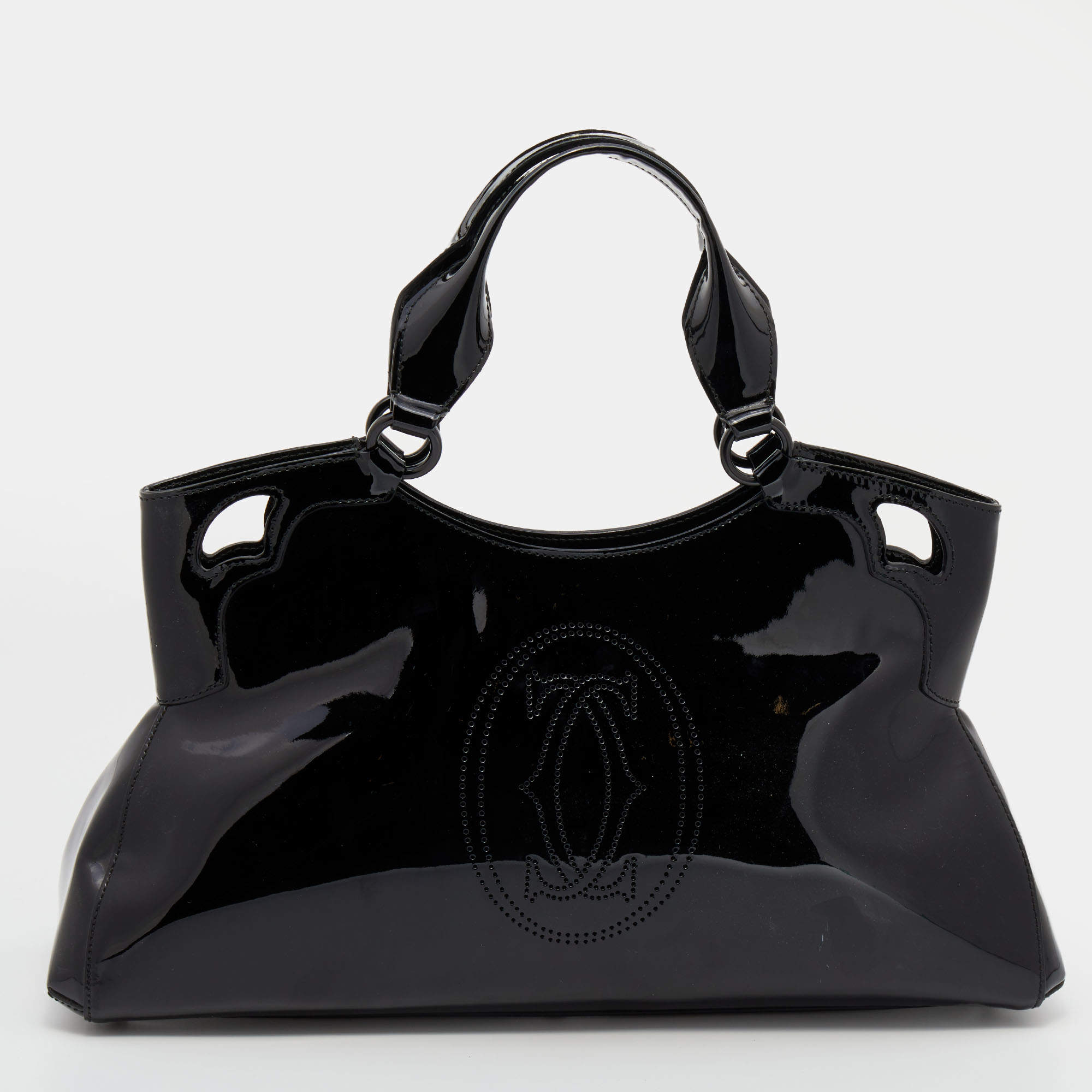 Pre Owned Cartier Black Patent Leather Large Marcello de Cartier Bag