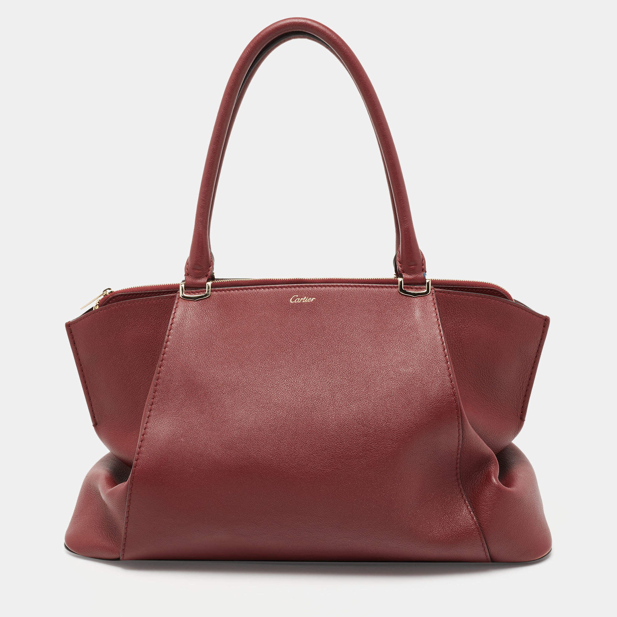 Pre Owned حقيبة ساتشل كارتييه سي دو كارتييه جلد أحمر داكن متوسطة