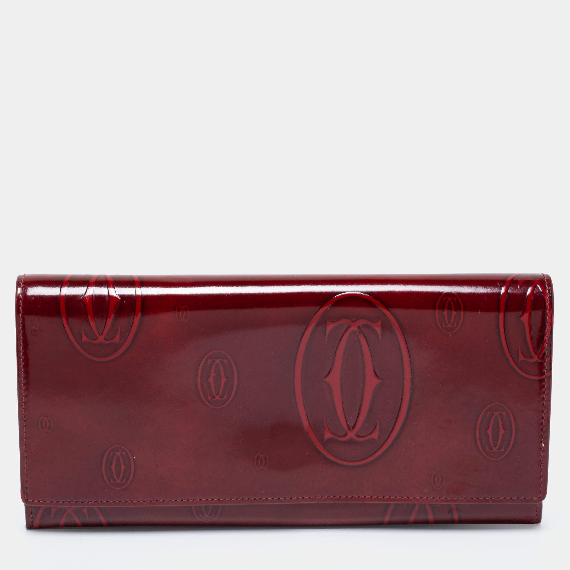 Pre Owned Cartier Red Patent Leather Happy Birthday Continental Wallet