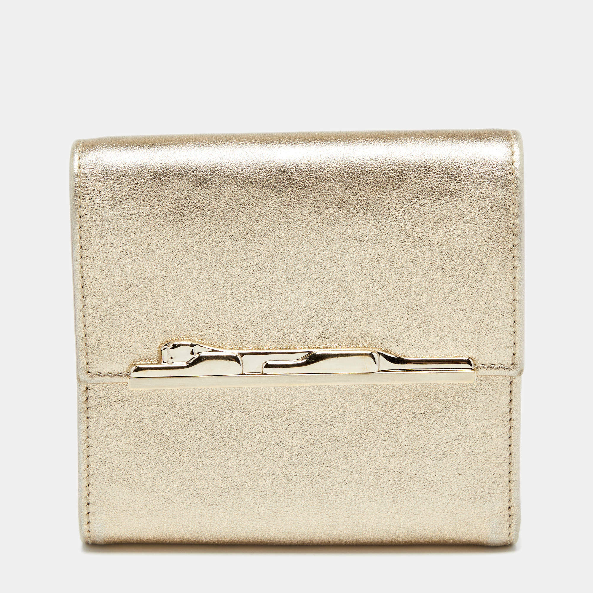 Pre Owned Cartier Metallic Gold Leather Compact Wallet