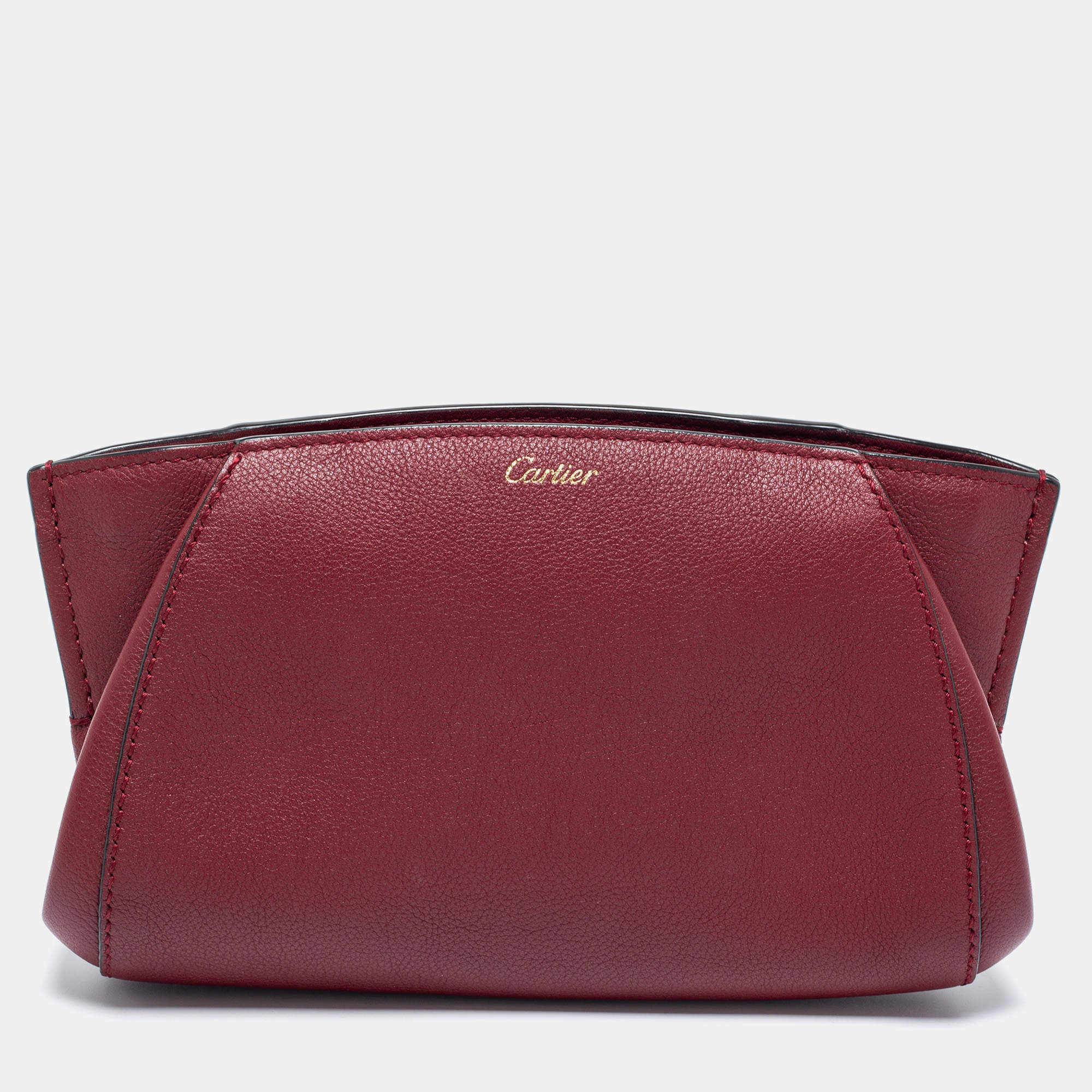 Pre Owned Cartier Burgundy Leather C De Cartier Clutch