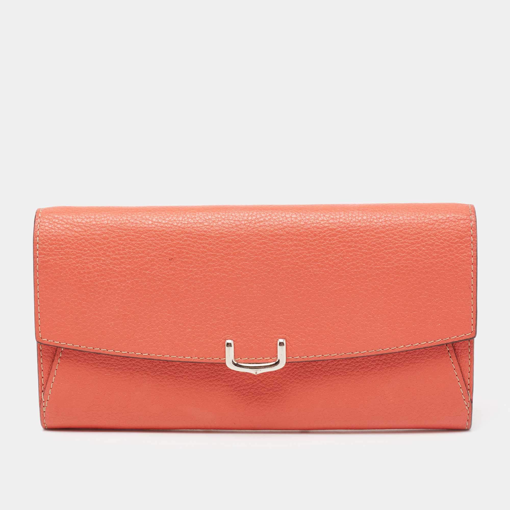 Pre Owned محفظة كونتيننتال  كارتييه سي دو كارتييه جلد برتقالي