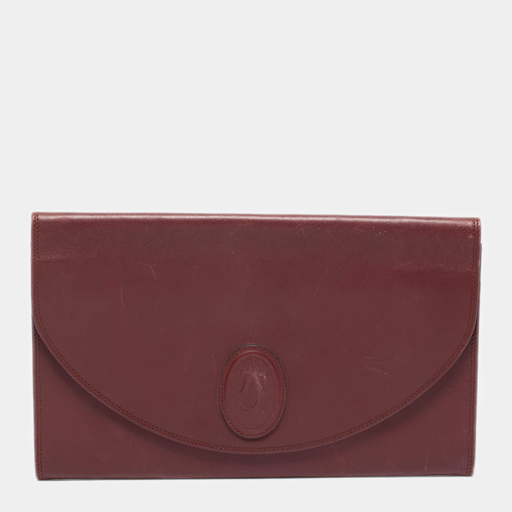 Cartier Burgundy Leather Vintage Les Must de Cartier Clutch