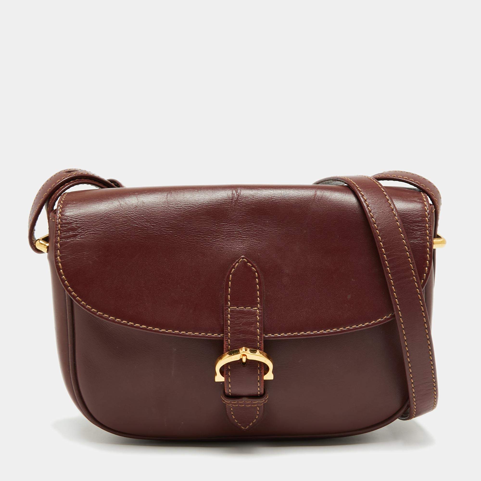 Pre Owned Cartier Burgundy Leather Must de Cartier Crossbody Bag