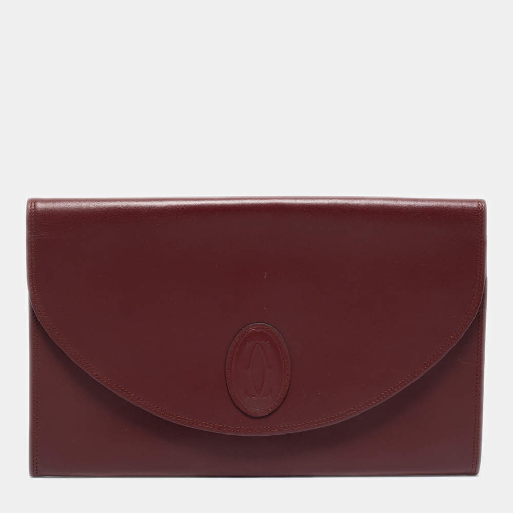 Pre Owned Cartier Burgundy Leather Vintage Les Must de Cartier Clutch