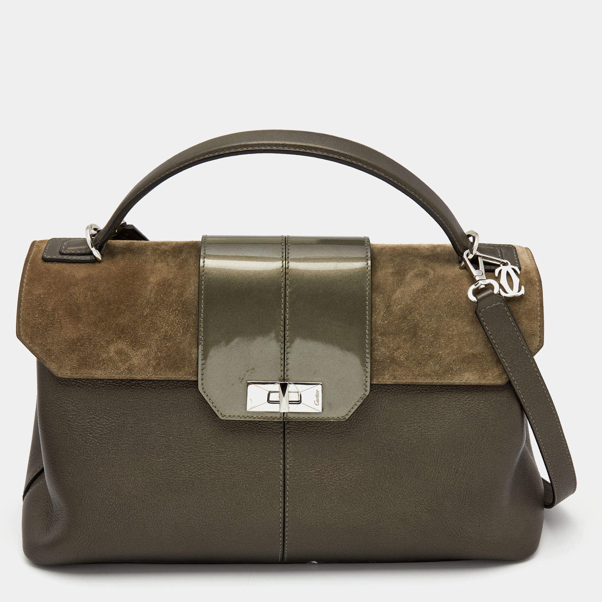 Cartier Grey Leather and Suede Feminine Line Top Handle Bag