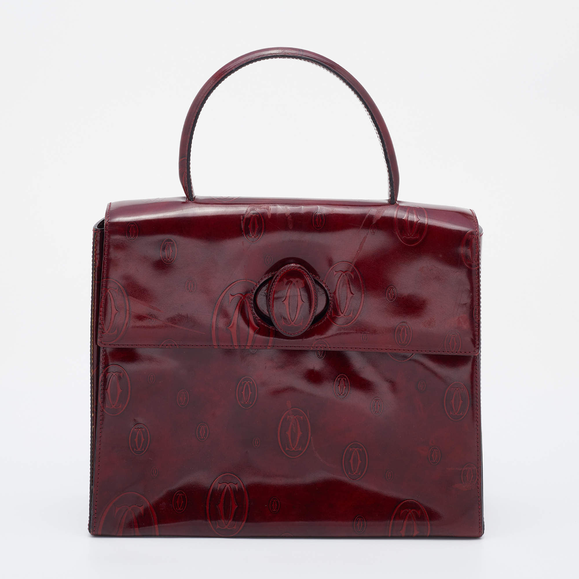 Pre Owned Cartier Burgundy Leather Happy Birthday Top Handle Bag