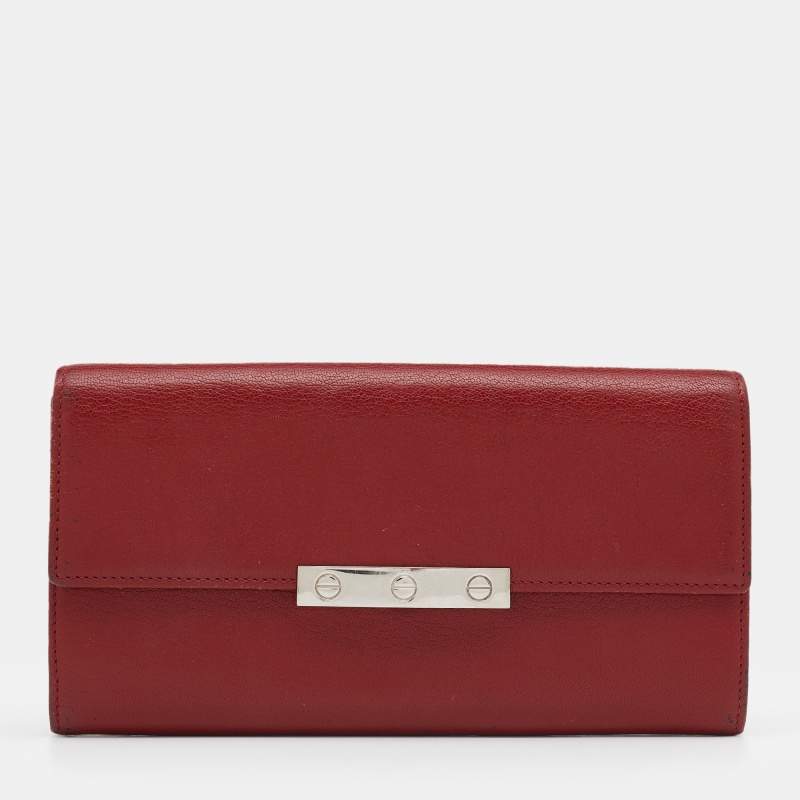 Pre Owned Cartier Red Leather Love Flap Continental Wallet