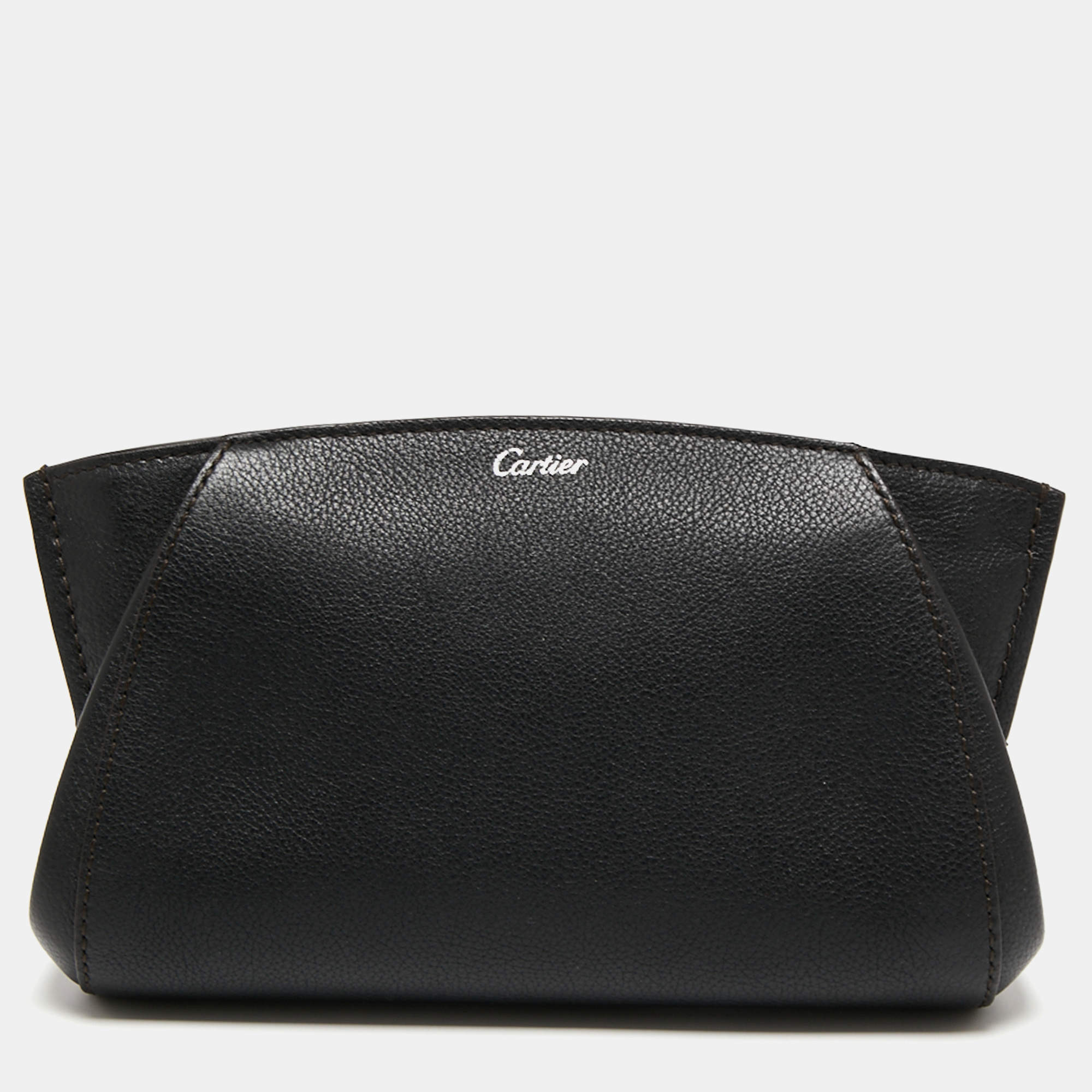 Pre Owned Cartier Black Leather C De Cartier Clutch