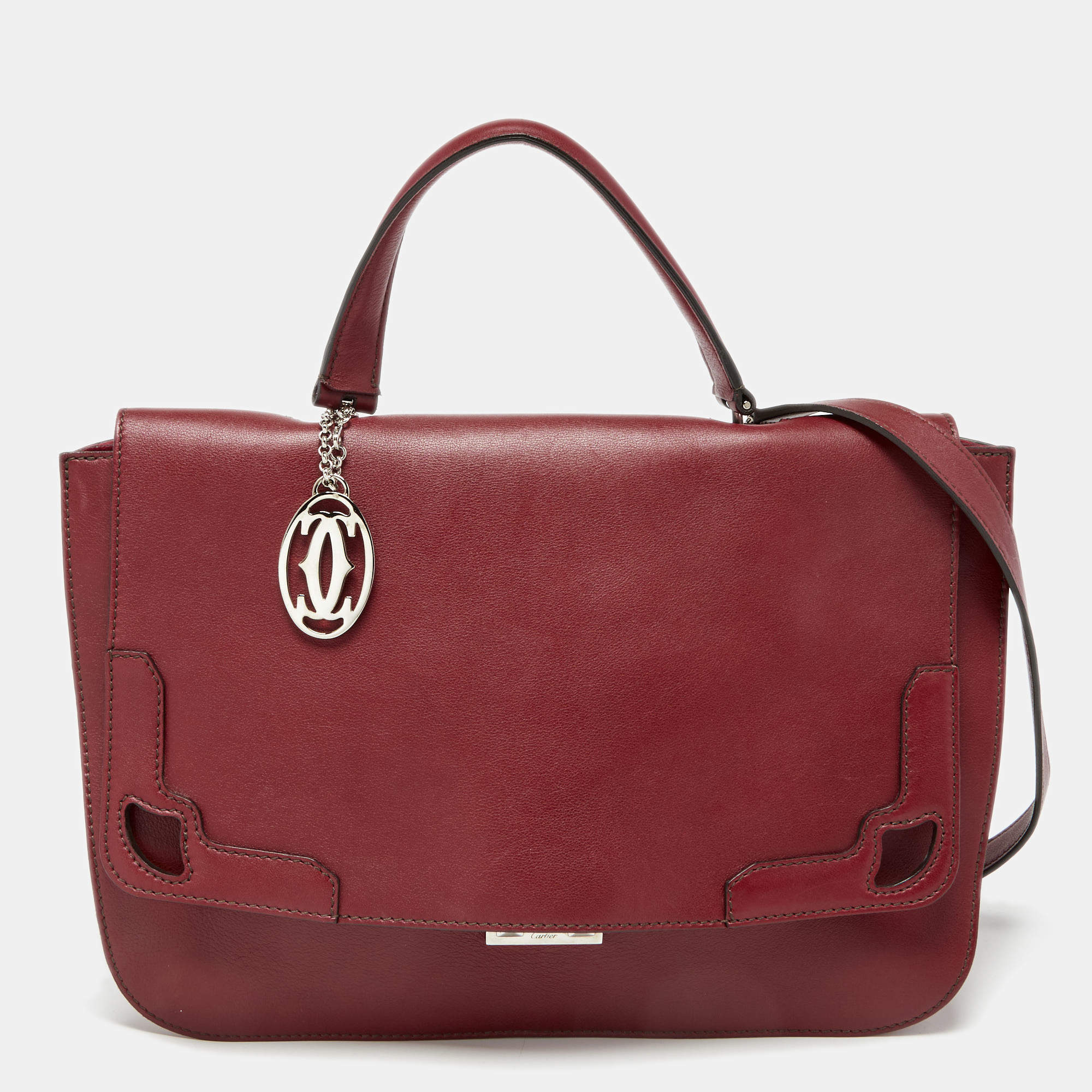 Pre Owned Cartier Burgundy Leather and Suede Marcello De Cartier Flap Top Handle Bag