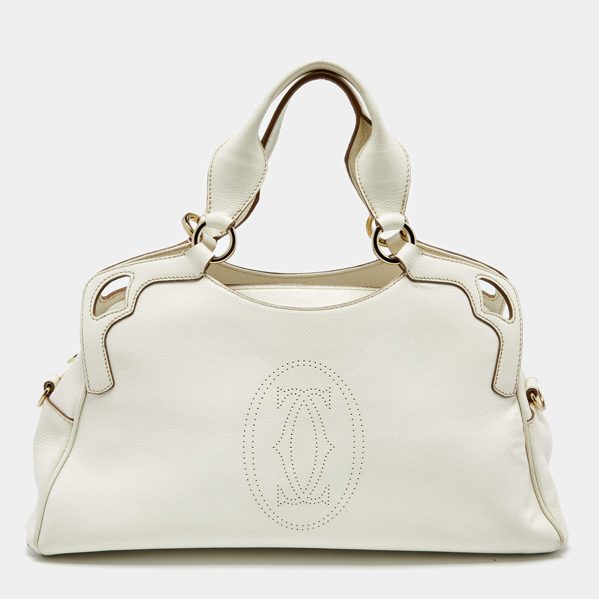 Pre Owned Cartier White Leather Medium Marcello de Cartier Bag