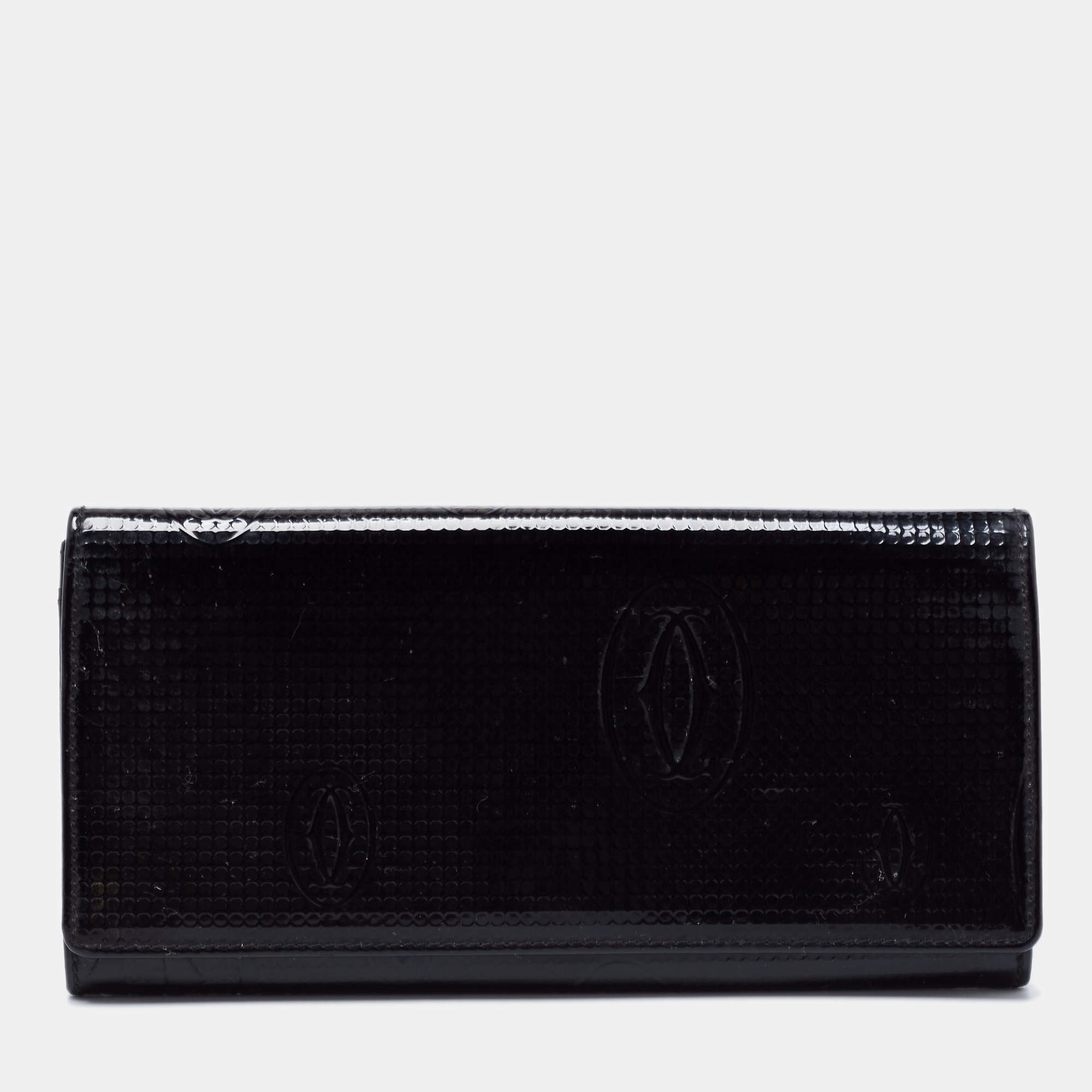 Pre Owned Cartier Black Patent Leather Happy Birthday Continental Wallet