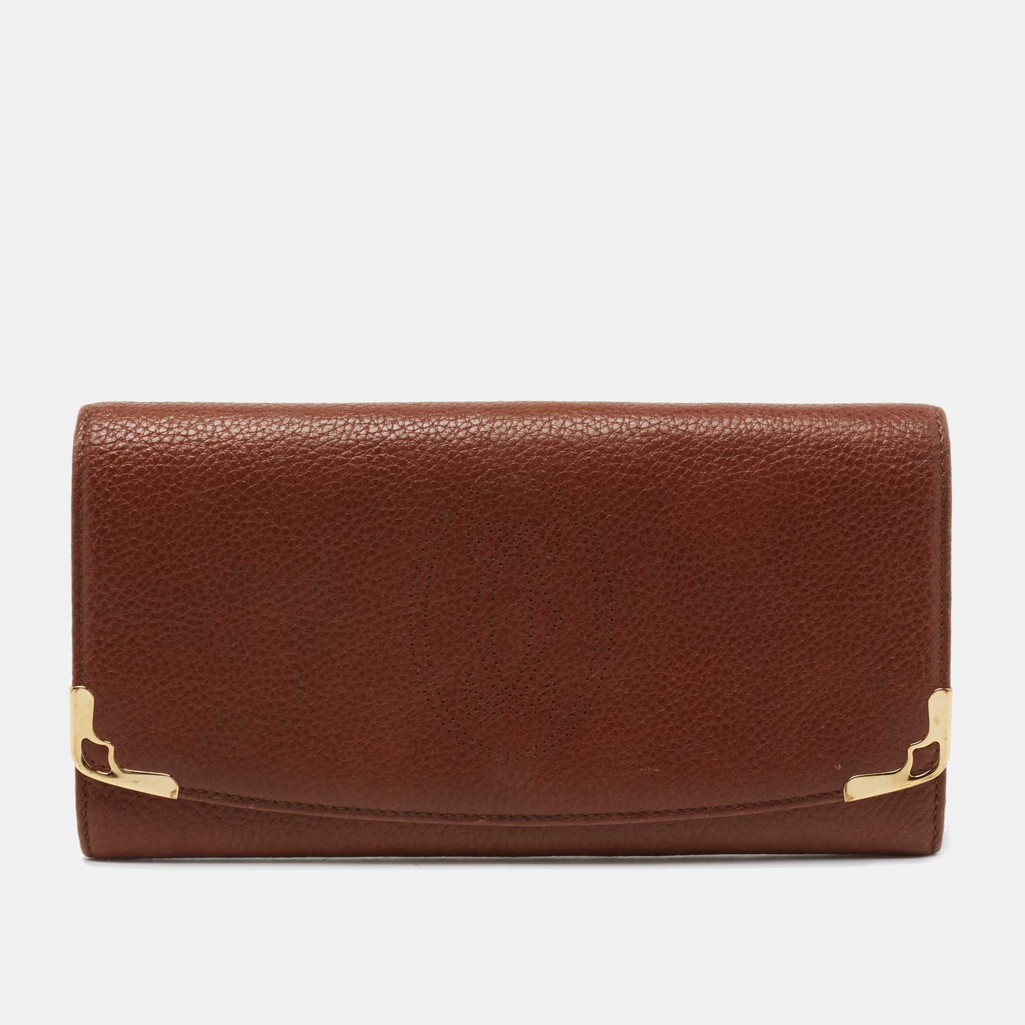 Pre Owned Cartier Brown Leather Must de Cartier Continental Wallet