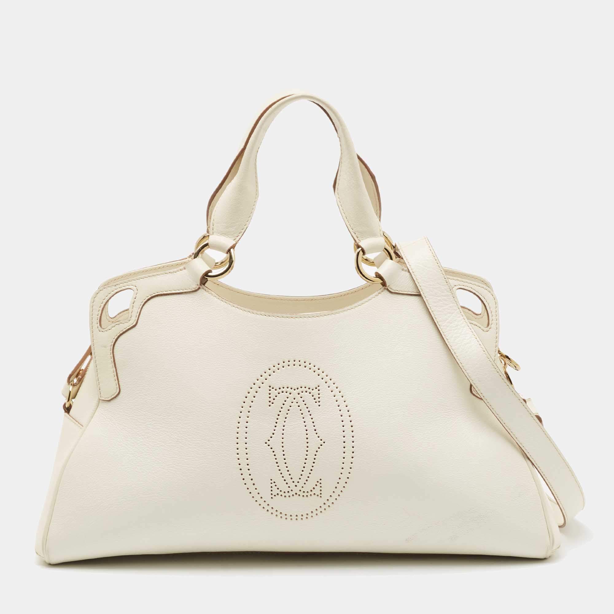 Pre Owned Cartier White Leather Medium Marcello de Cartier Bag