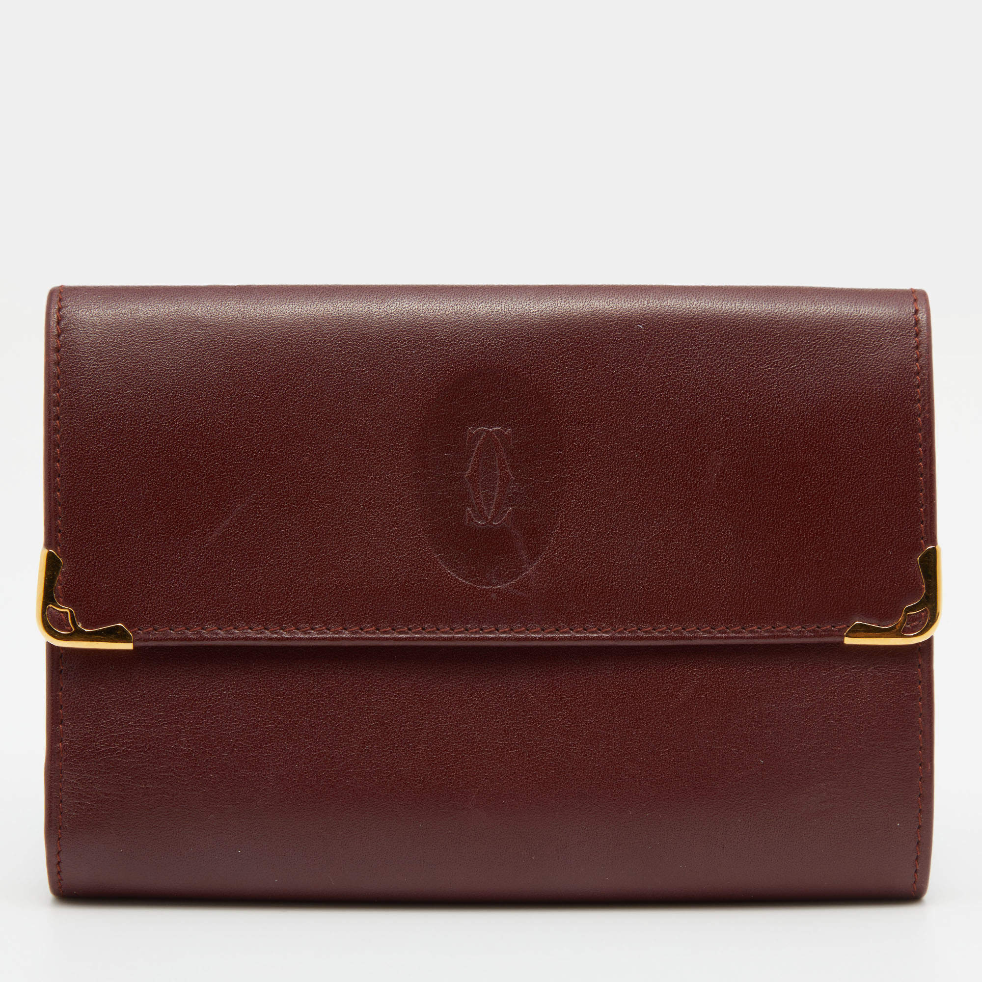 Cartier Burgundy Leather Must De Cartier Compact Wallet