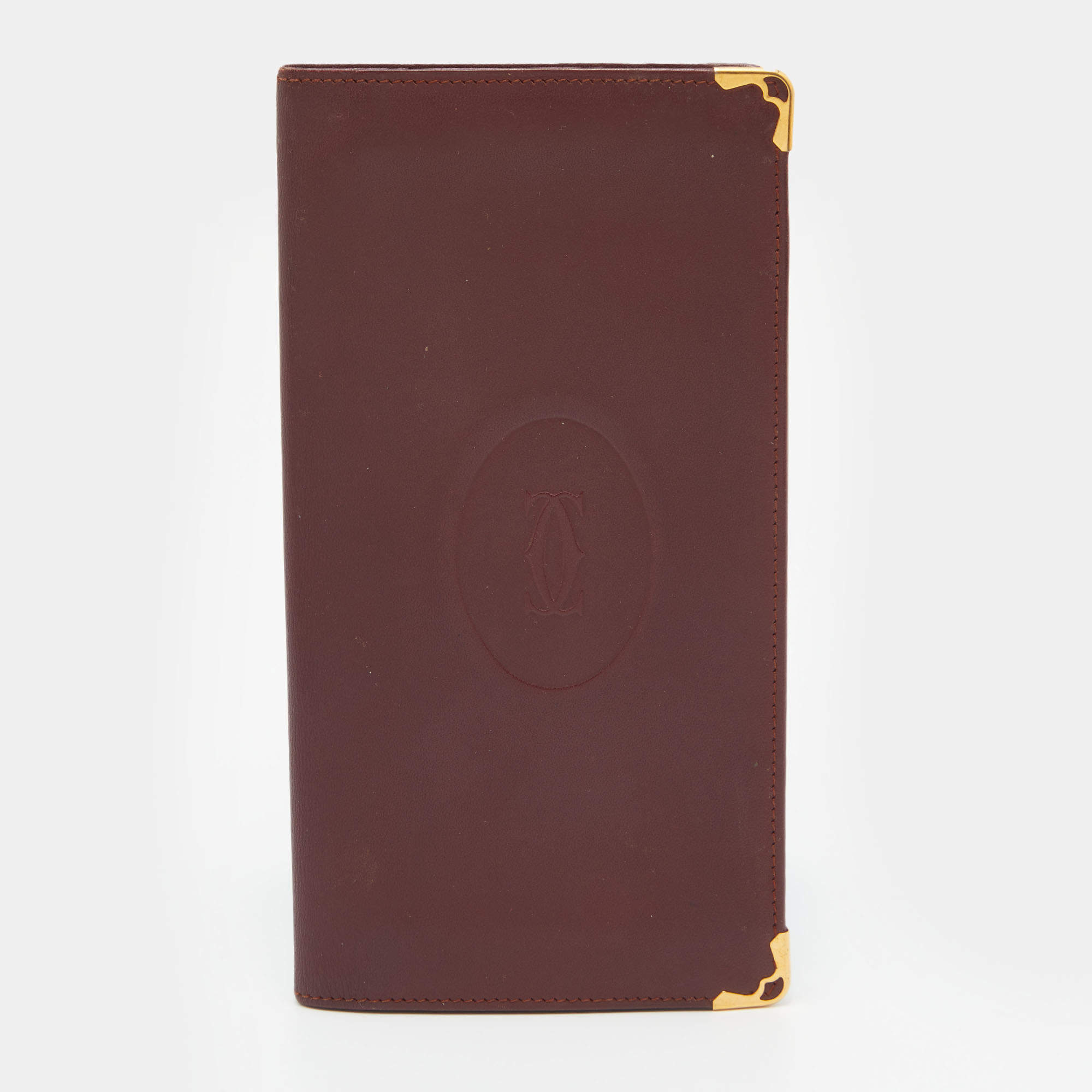 Pre Owned Cartier Burgundy Leather C de Cartier Long Bifold Wallet