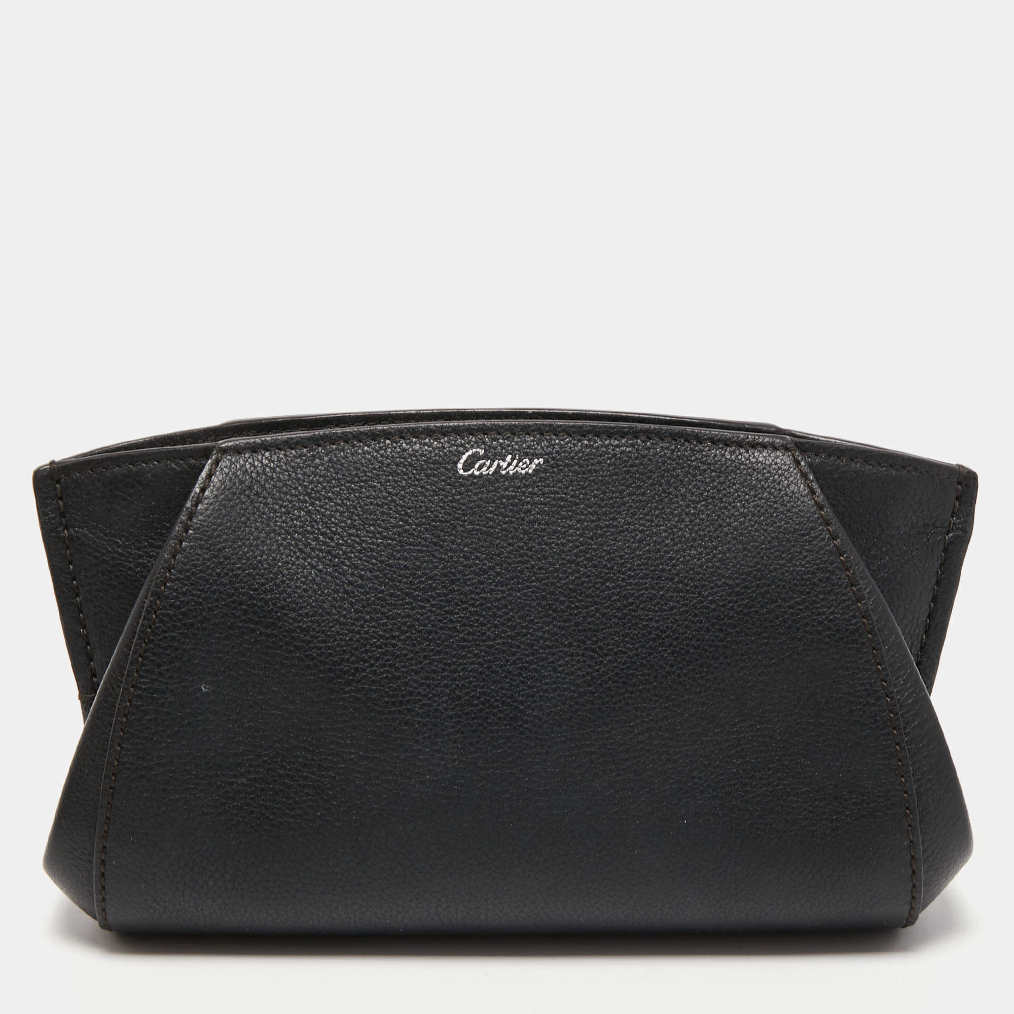 Pre Owned Cartier Black Leather C De Cartier Clutch