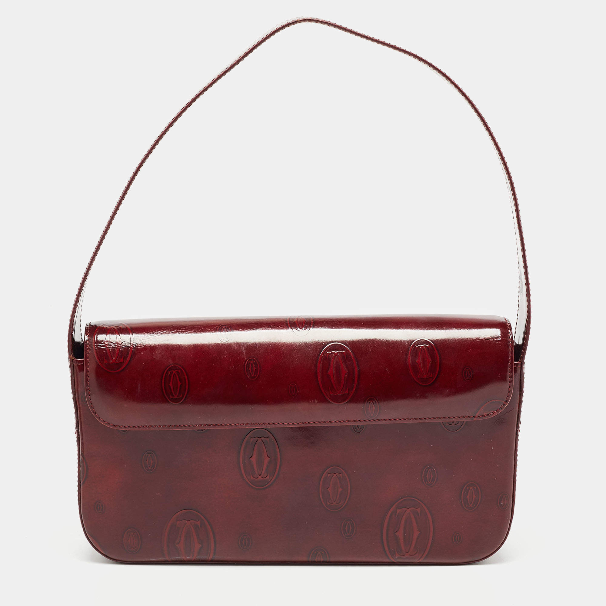 Pre Owned Cartier Burgundy Patent Leather Happy Birthday Baguette Bag