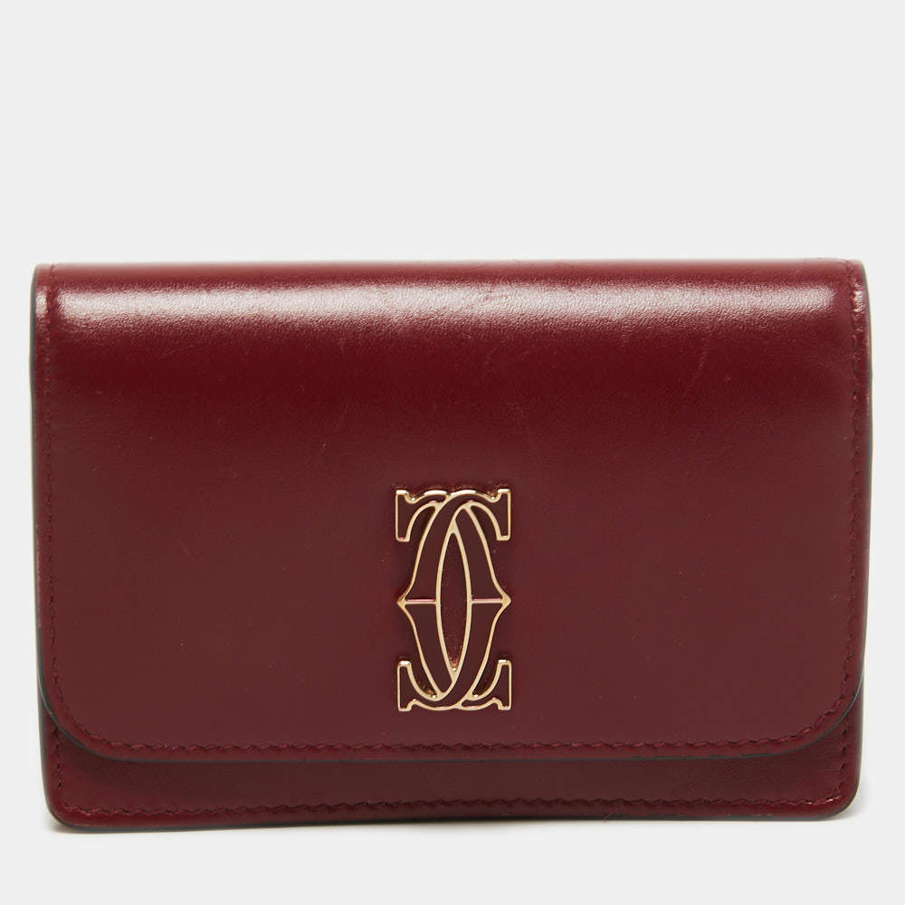Pre Owned Cartier Red Leather Double C De Cartier Card Case
