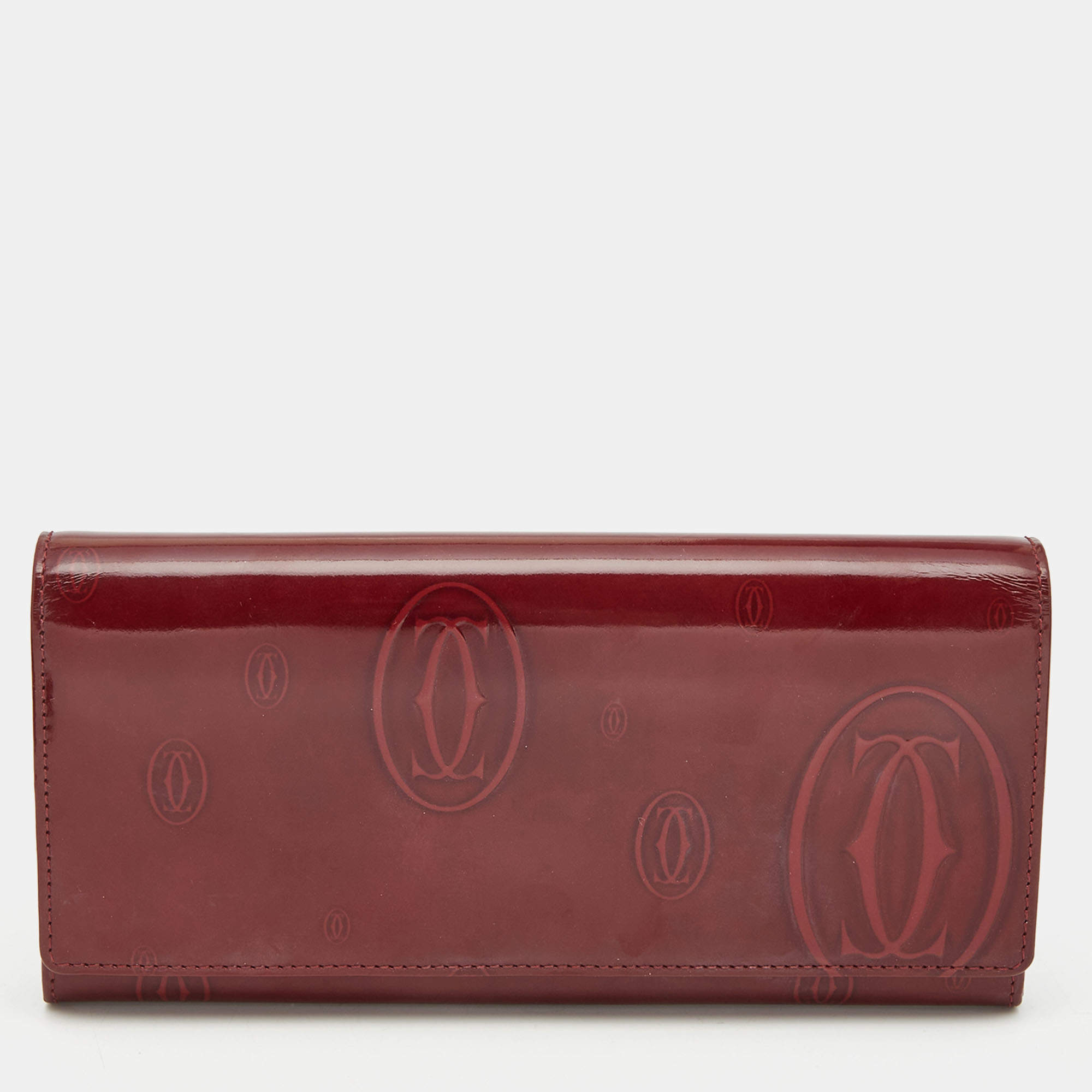 Pre Owned Cartier Burgundy Patent Leather Happy Birthday Continental Wallet
