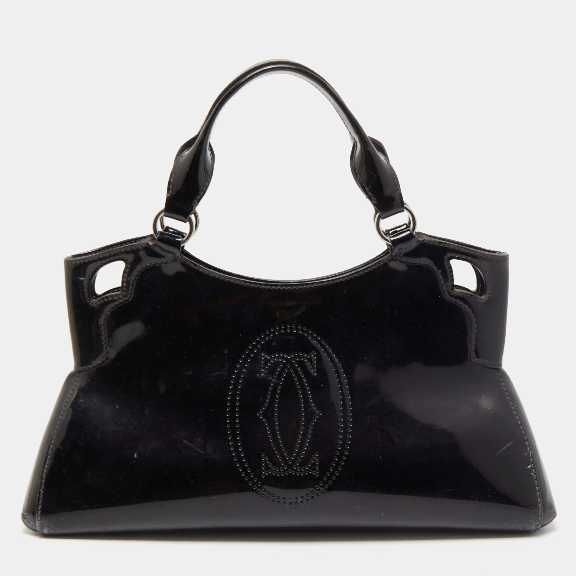 Pre Owned Cartier Black Patent Leather Small Marcello De Cartier Bag