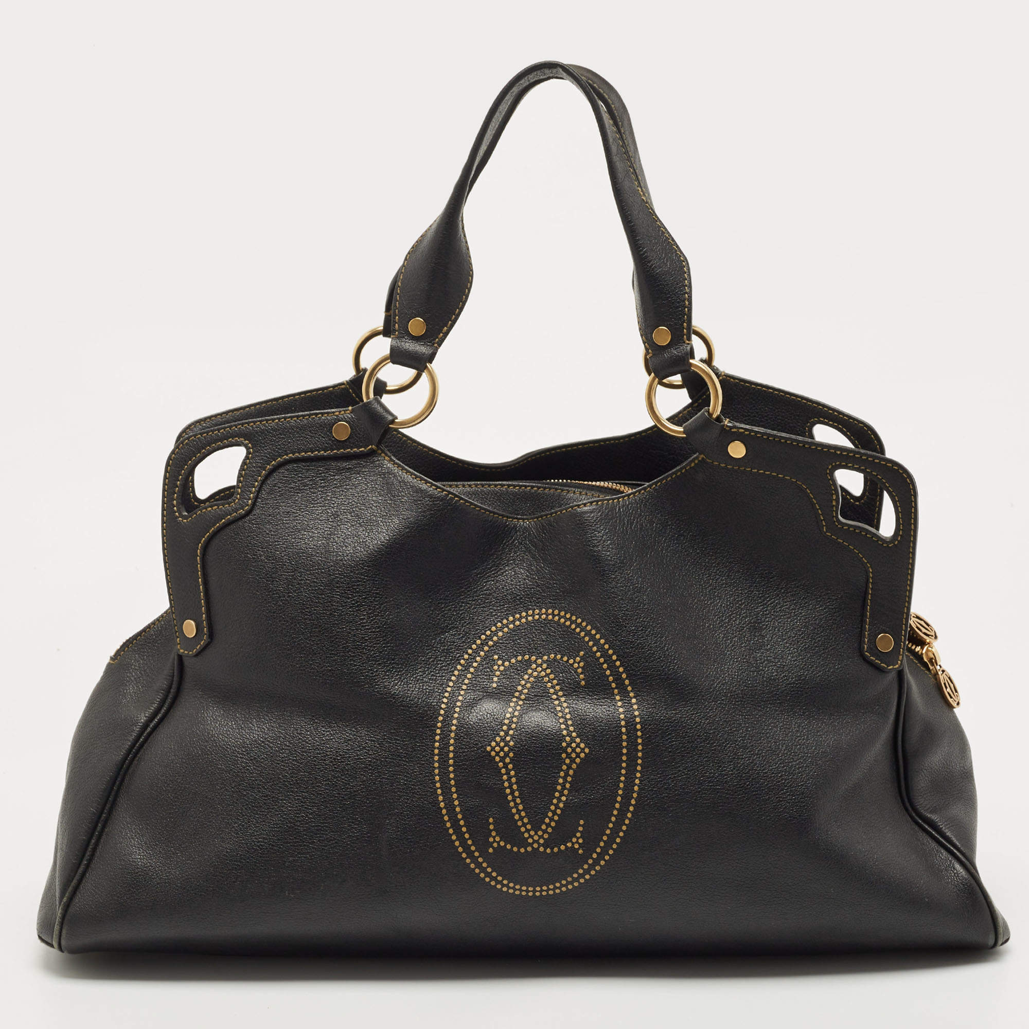 Pre Owned Cartier Black Leather Large Marcello de Cartier Bag
