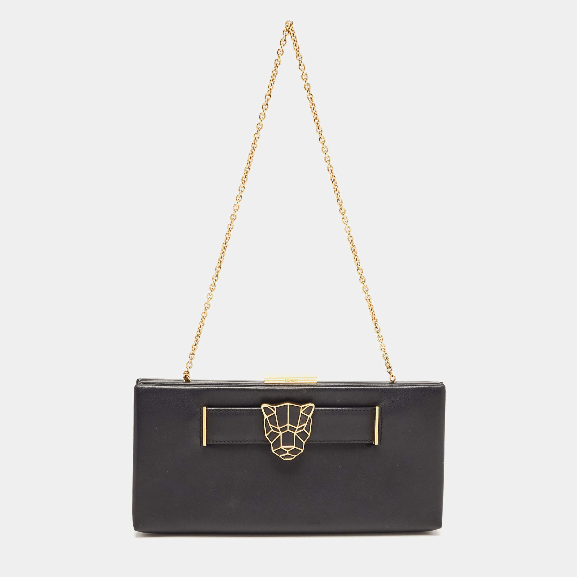Cartier Black Leather Panthere de Cartier Chain Clutch