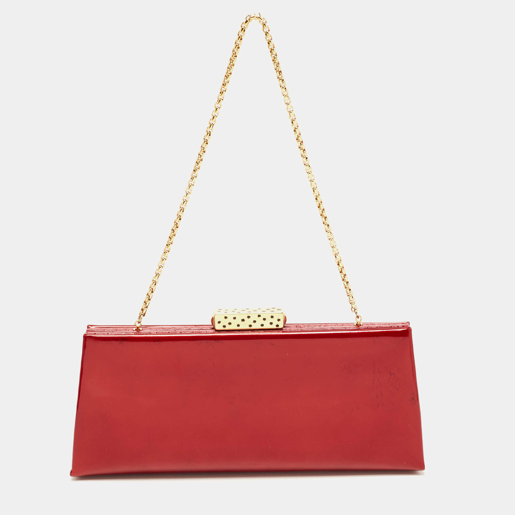 Pre Owned Cartier Red Patent Leather and Snake Trim Chain Clutch