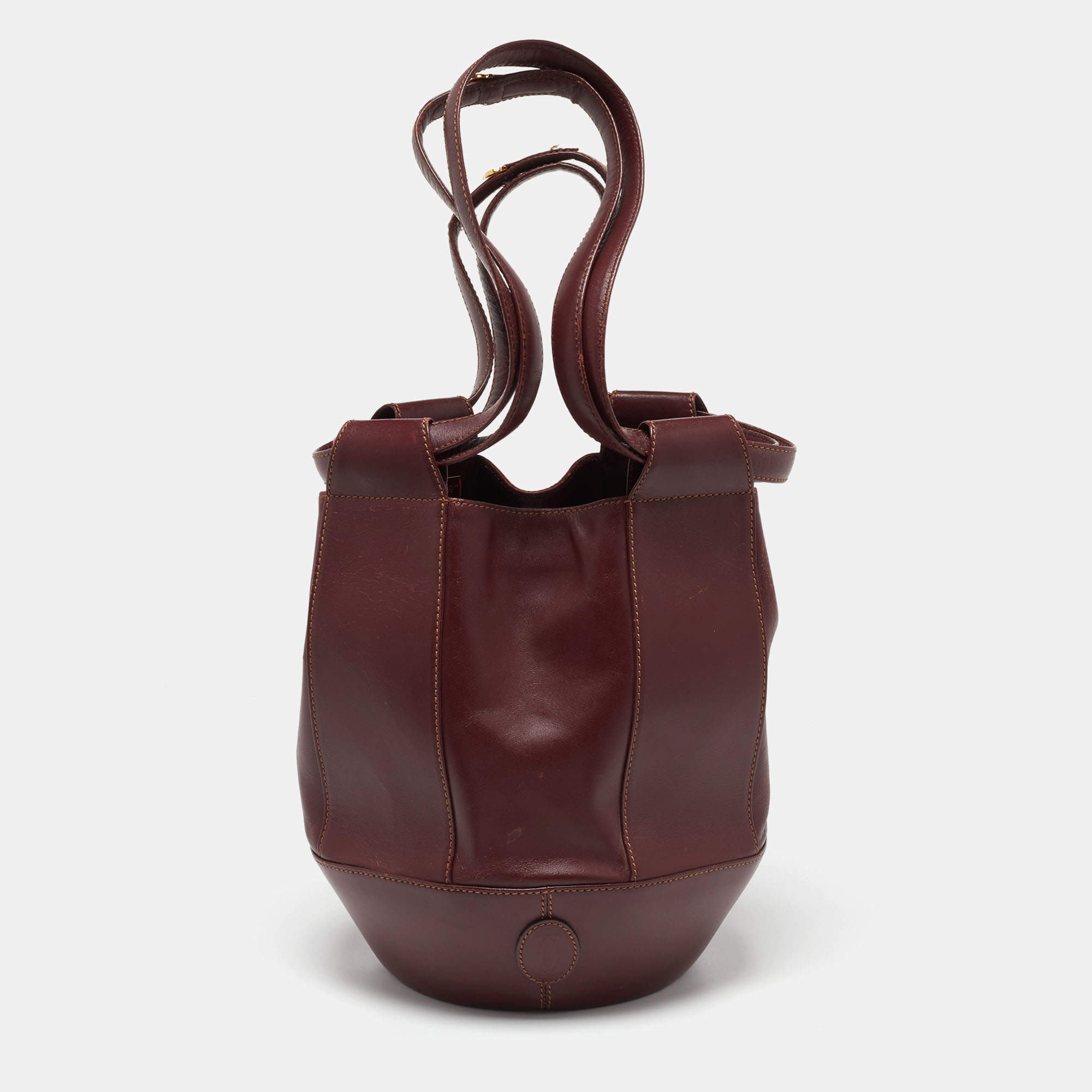 Pre Owned Cartier Burgundy Leather Must de Cartier Bucket Bag