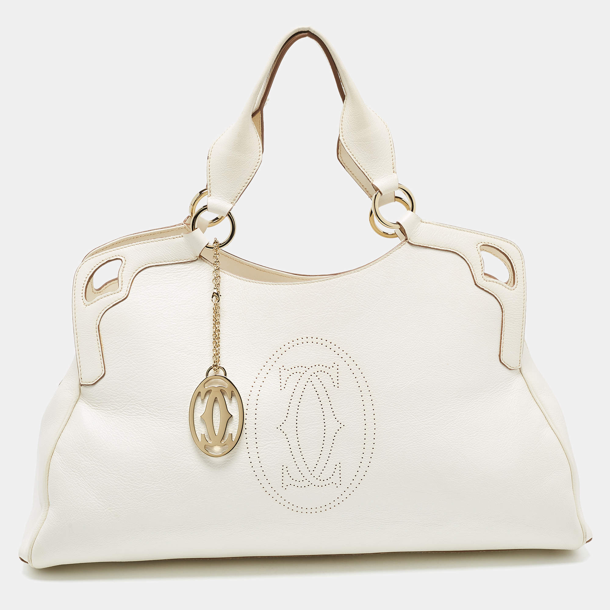 Pre Owned Cartier Off-White Leather Large Marcello de Cartier Bag
