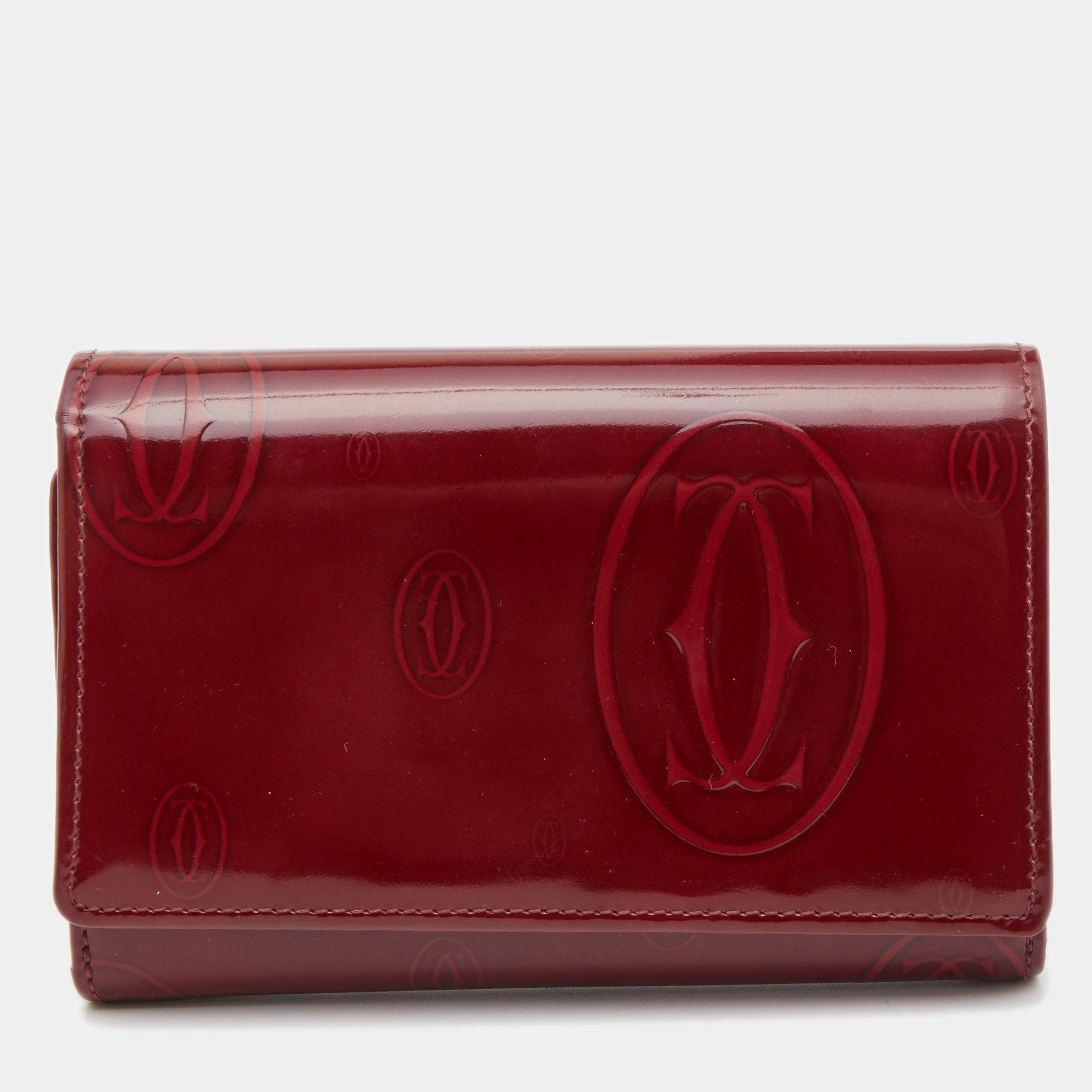 Pre Owned Cartier Red Patent Leather Happy Birthday French Wallet