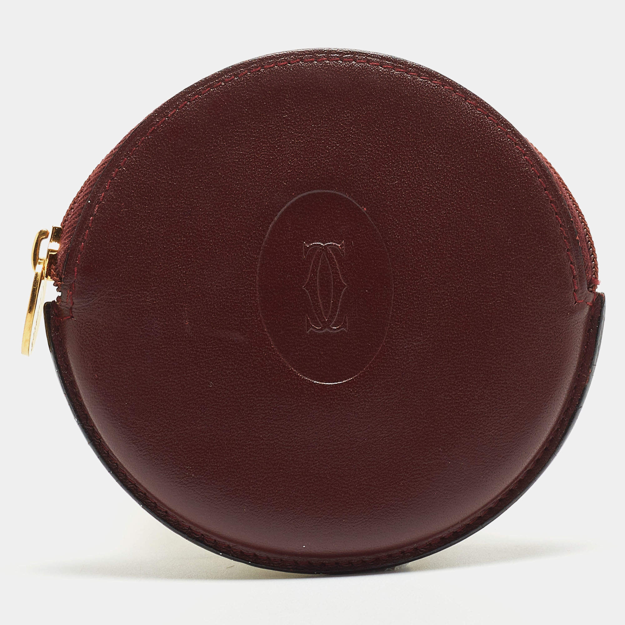 Pre Owned Cartier Burgundy Leather Must De Round Coin Purse