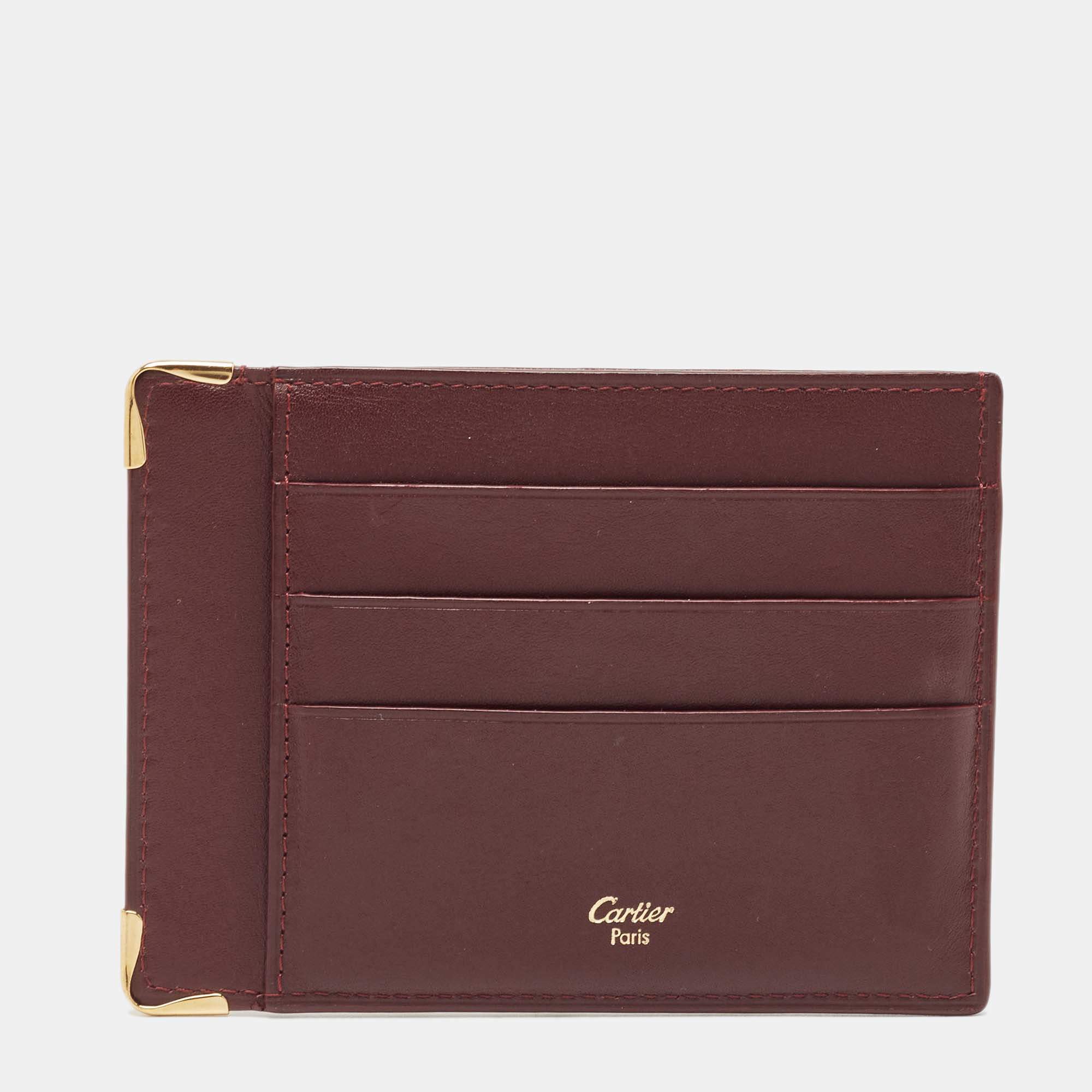Pre Owned Cartier Burgundy Leather Card Holder