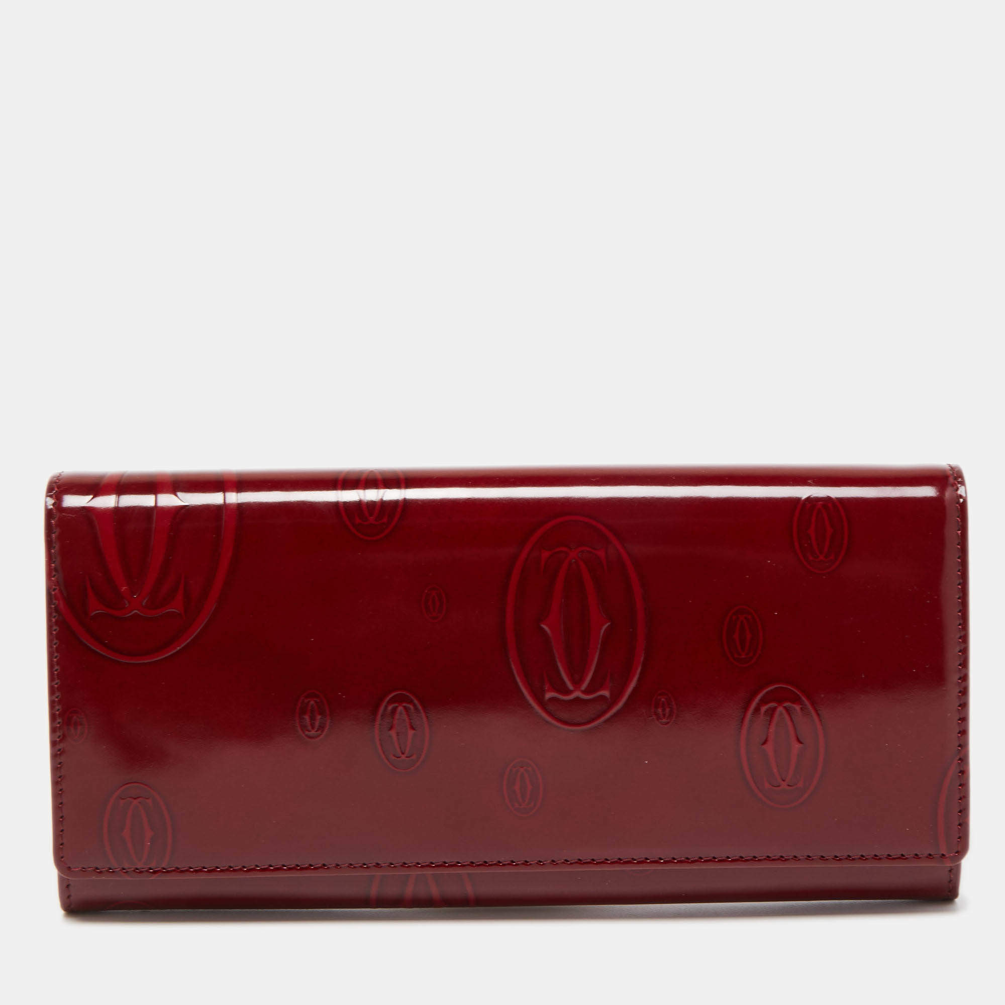Pre Owned Cartier Dark Red Patent Leather Happy Birthday Continental Wallet
