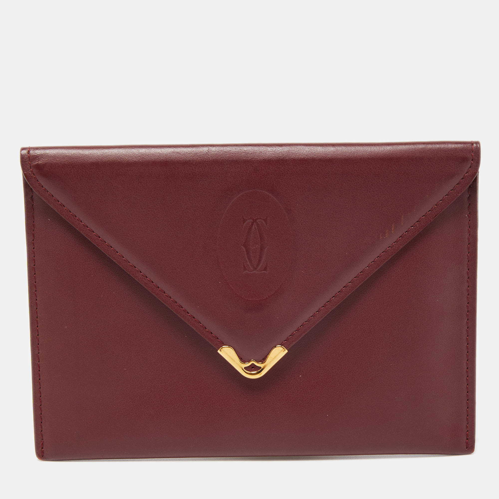 Pre Owned Cartier Burgundy Leather Must de Cartier Envelope Wallet