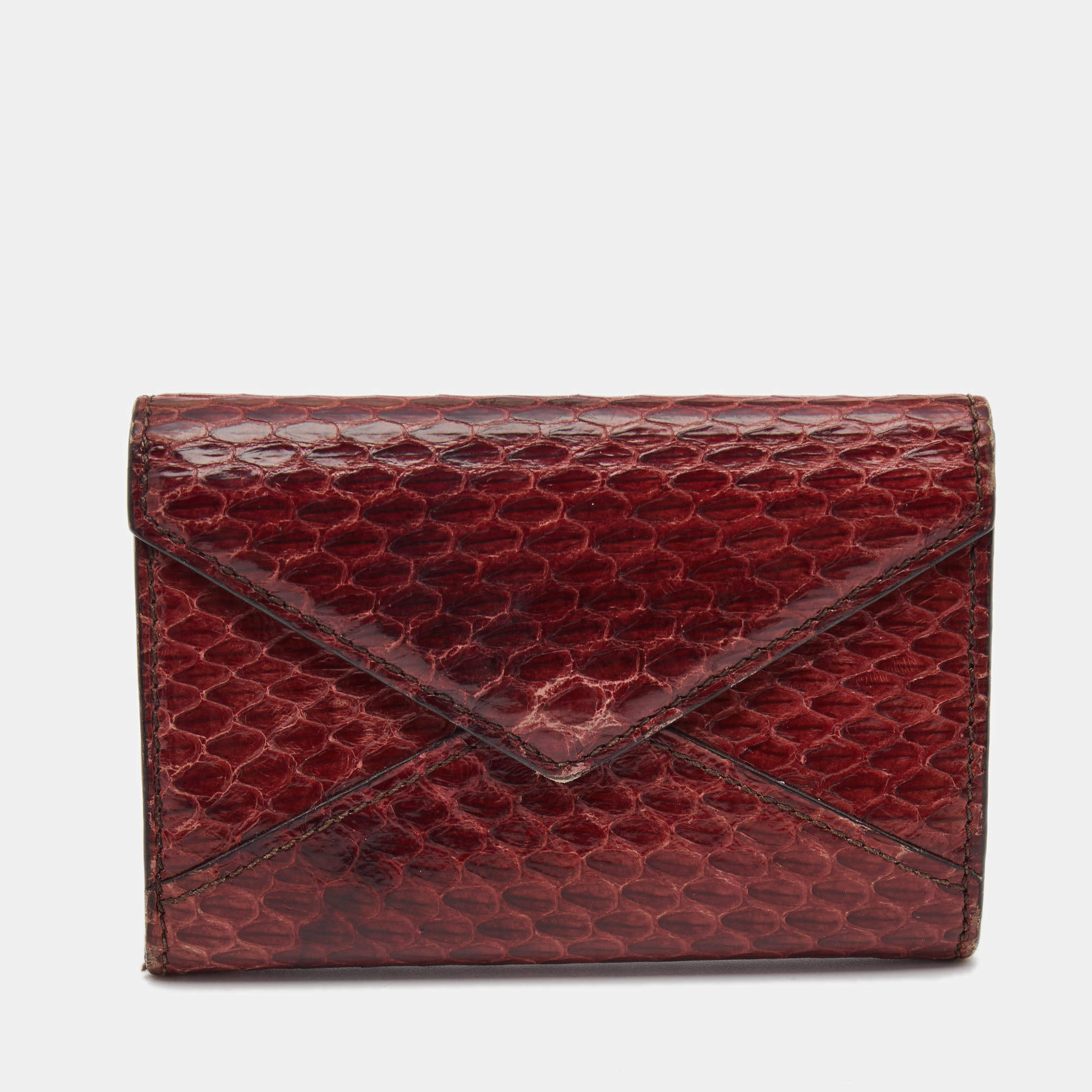 Pre Owned Cartier Burgundy Snakeskin Envelope Flap Wallet