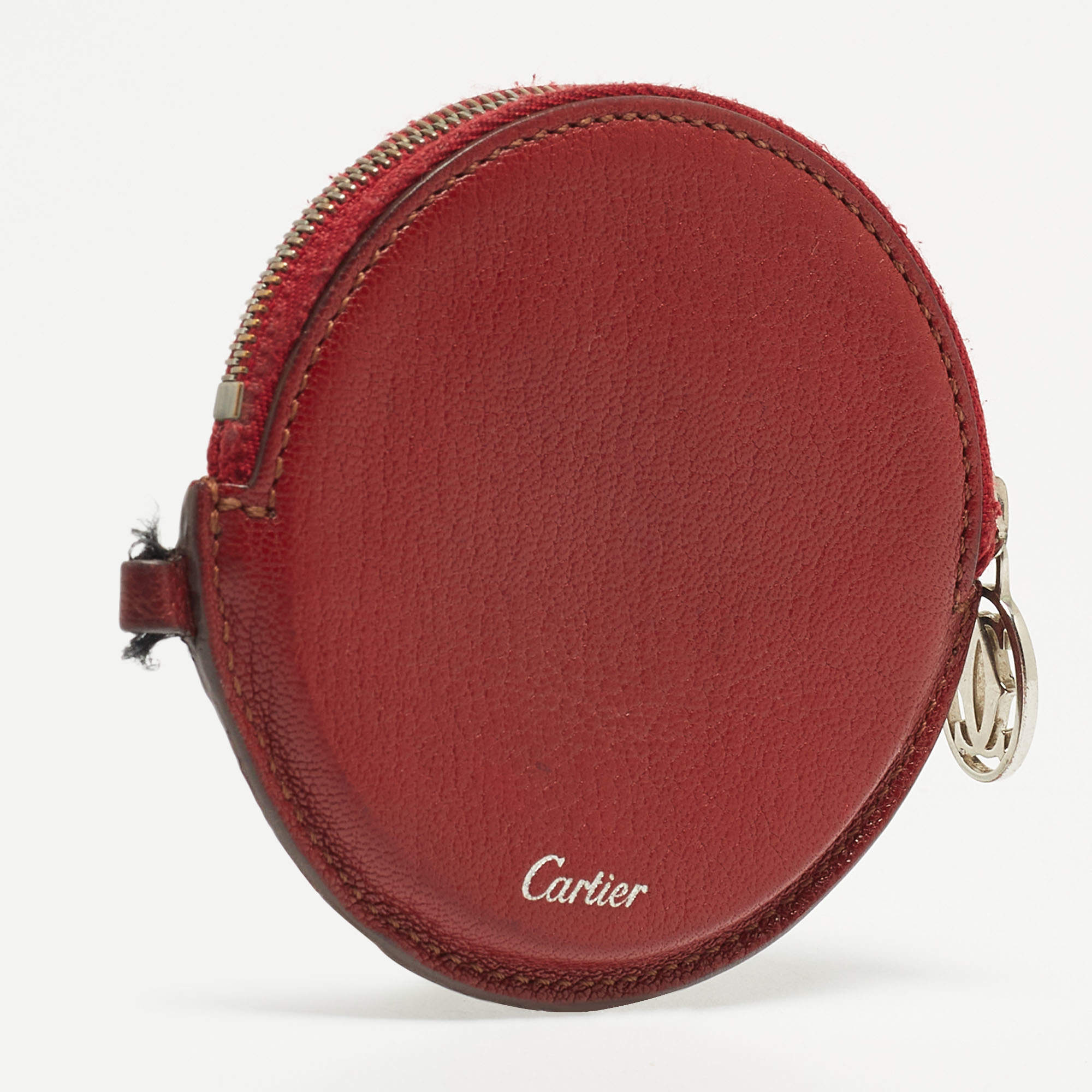 Lot - Cartier Coin Purse; Deep red leather Cartier coin purse with original  Cartier box.