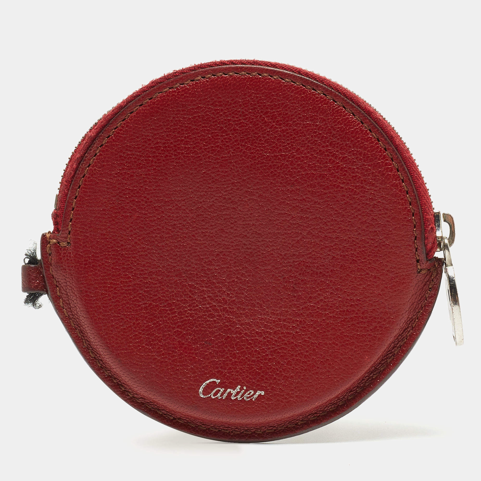 Pre Owned Cariter Red Leather Round Coin Purse