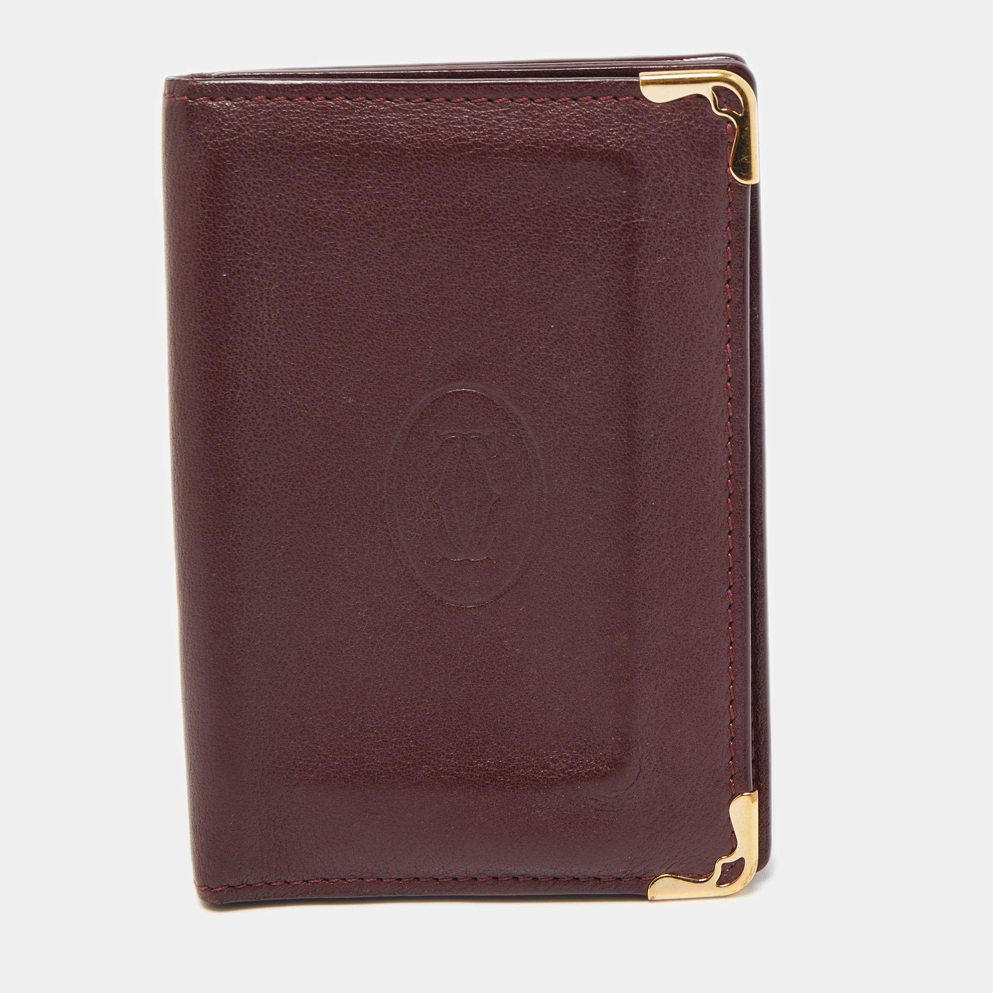 Pre Owned Cartier Burgundy Leather Must De Cartier Card Holder