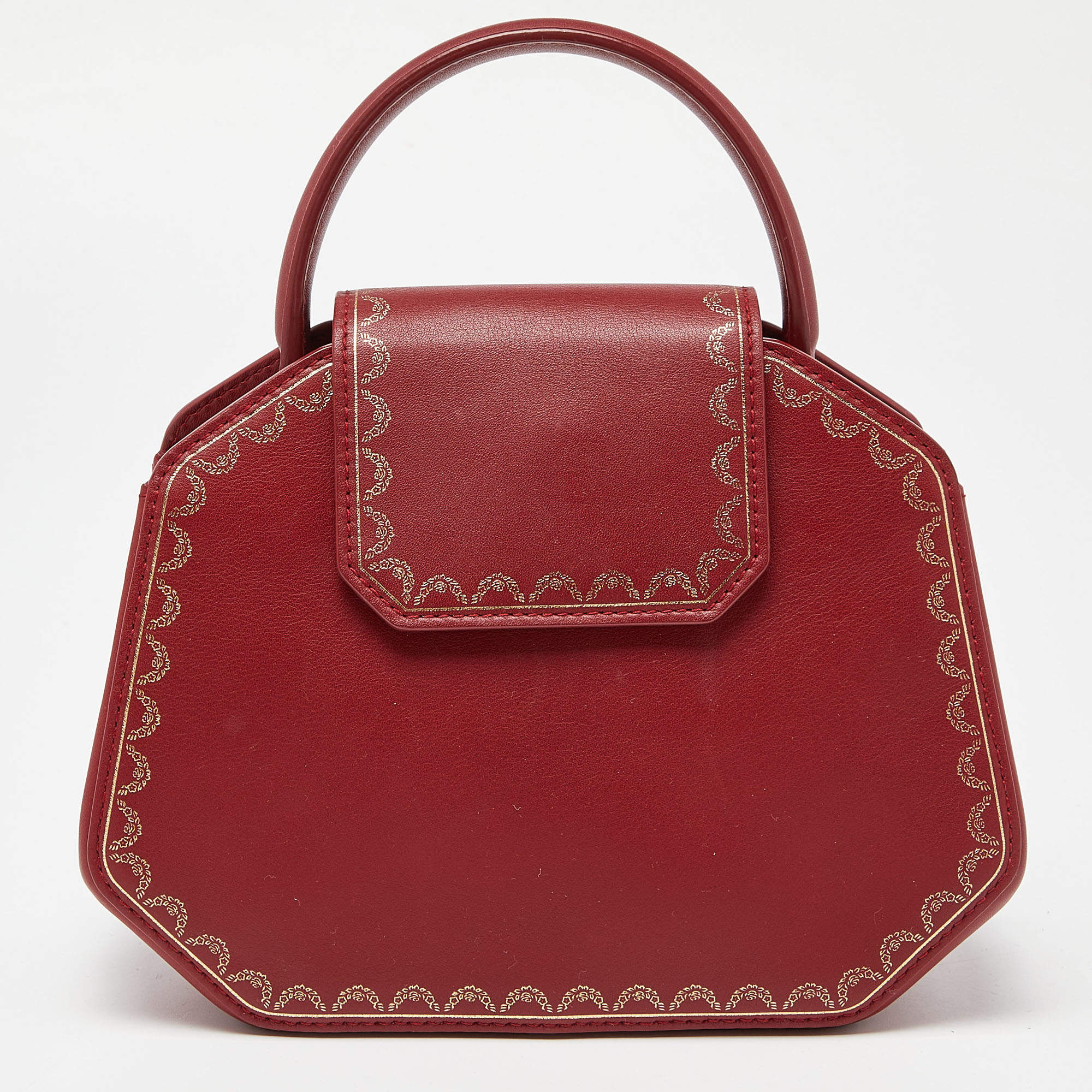 Pre Owned Cartier Red Leather Mini Guirlande De Cartier Top Handle Bag
