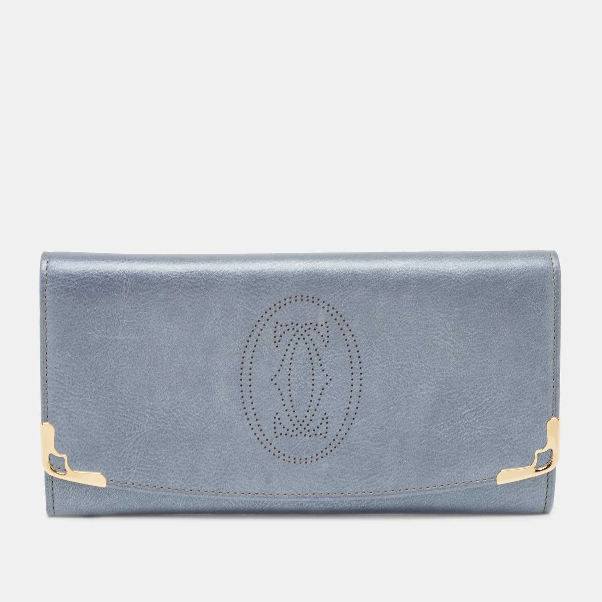 Pre Owned Cartier Grey Leather Marcello de Cartier Flap Wallet