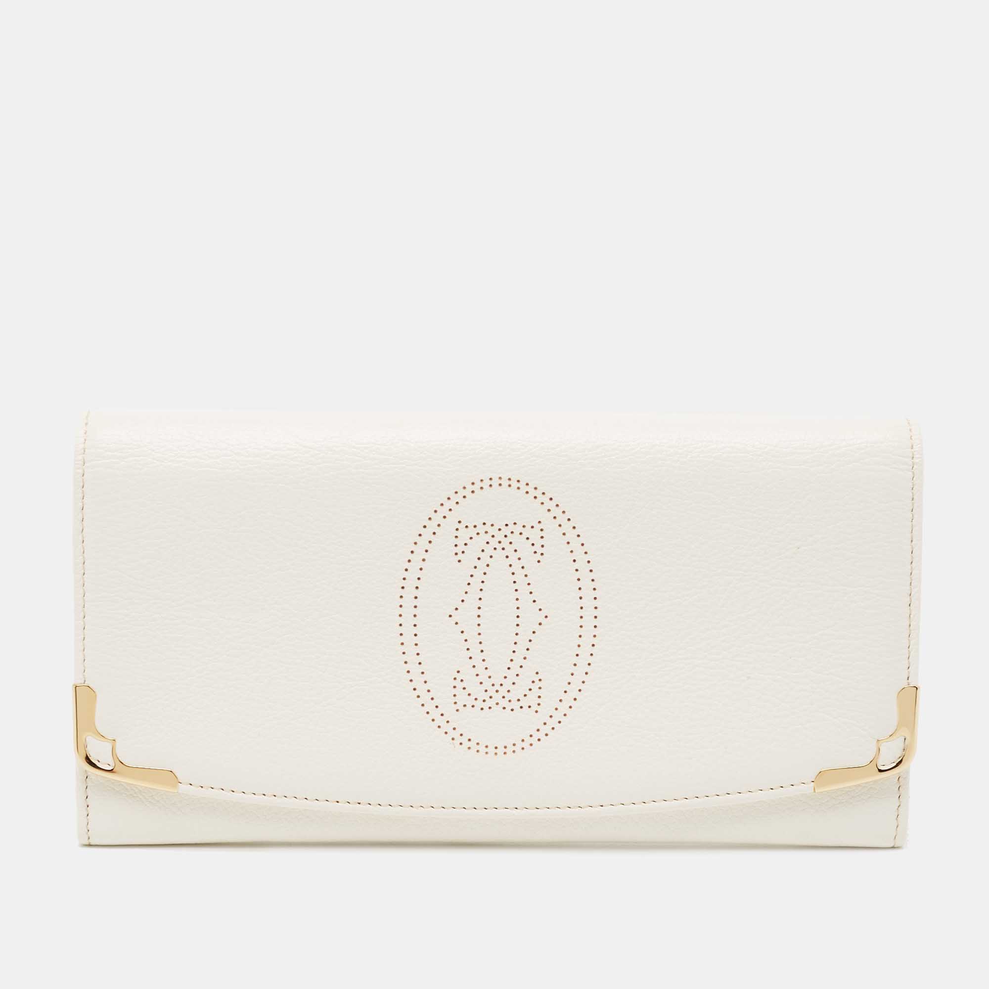 Pre Owned Cartier Cream Leather Marcello de Cartier Flap Wallet