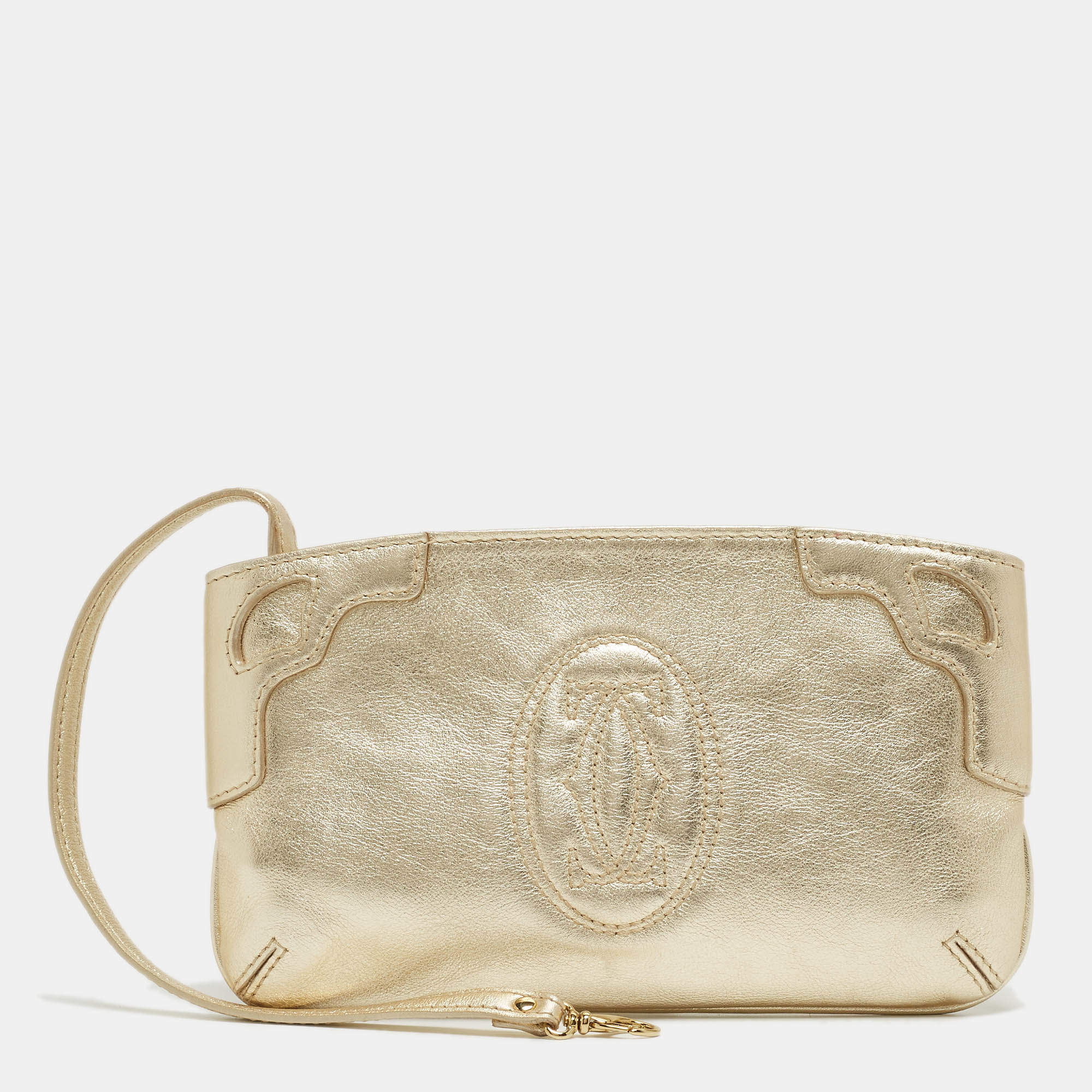 Pre Owned  Cartier Gold Leather Marcello de Cartier Wristlet Clutch