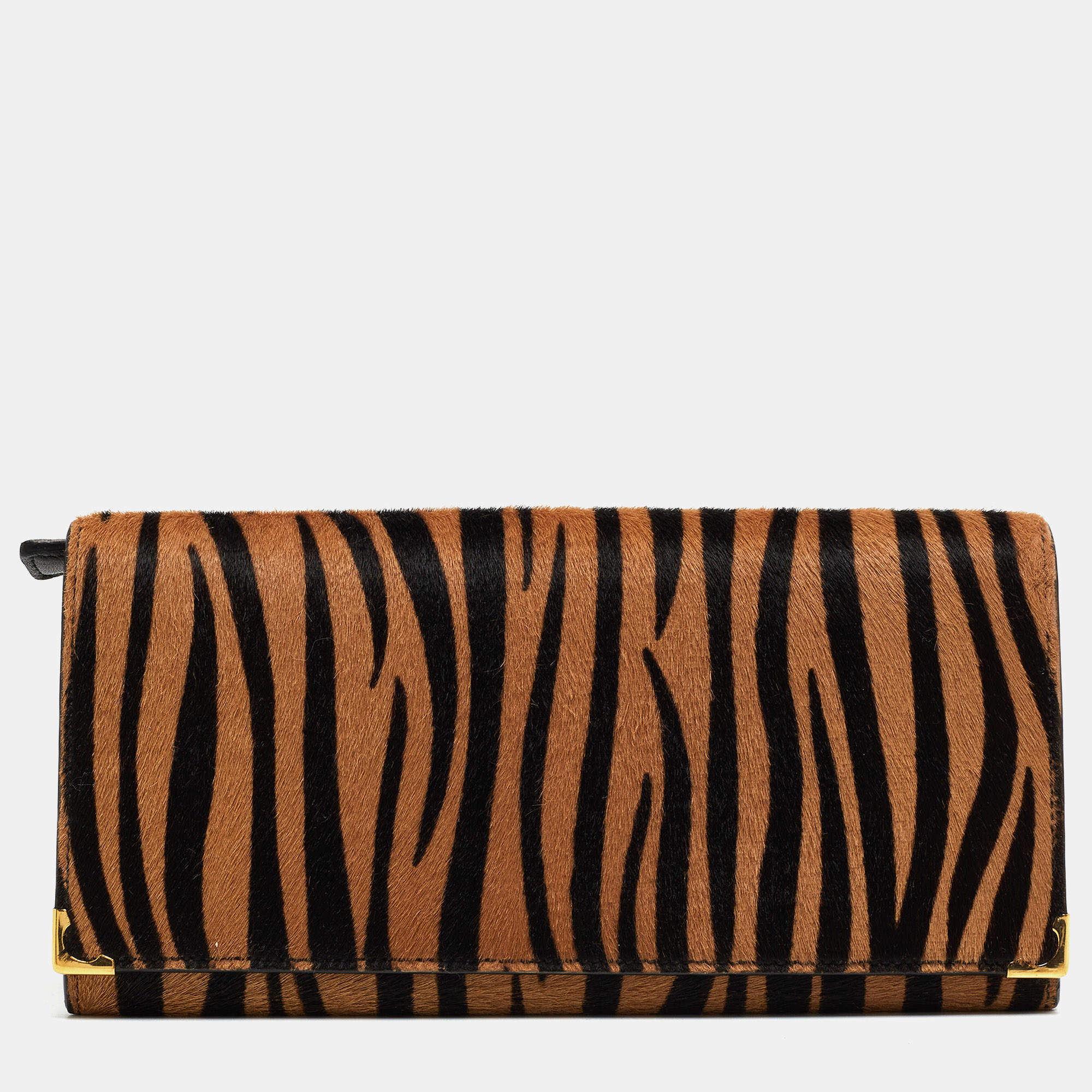 Pre Owned Cartier Beige/Black Zebra Print Calfhair Must de Cartier Continental Wallet