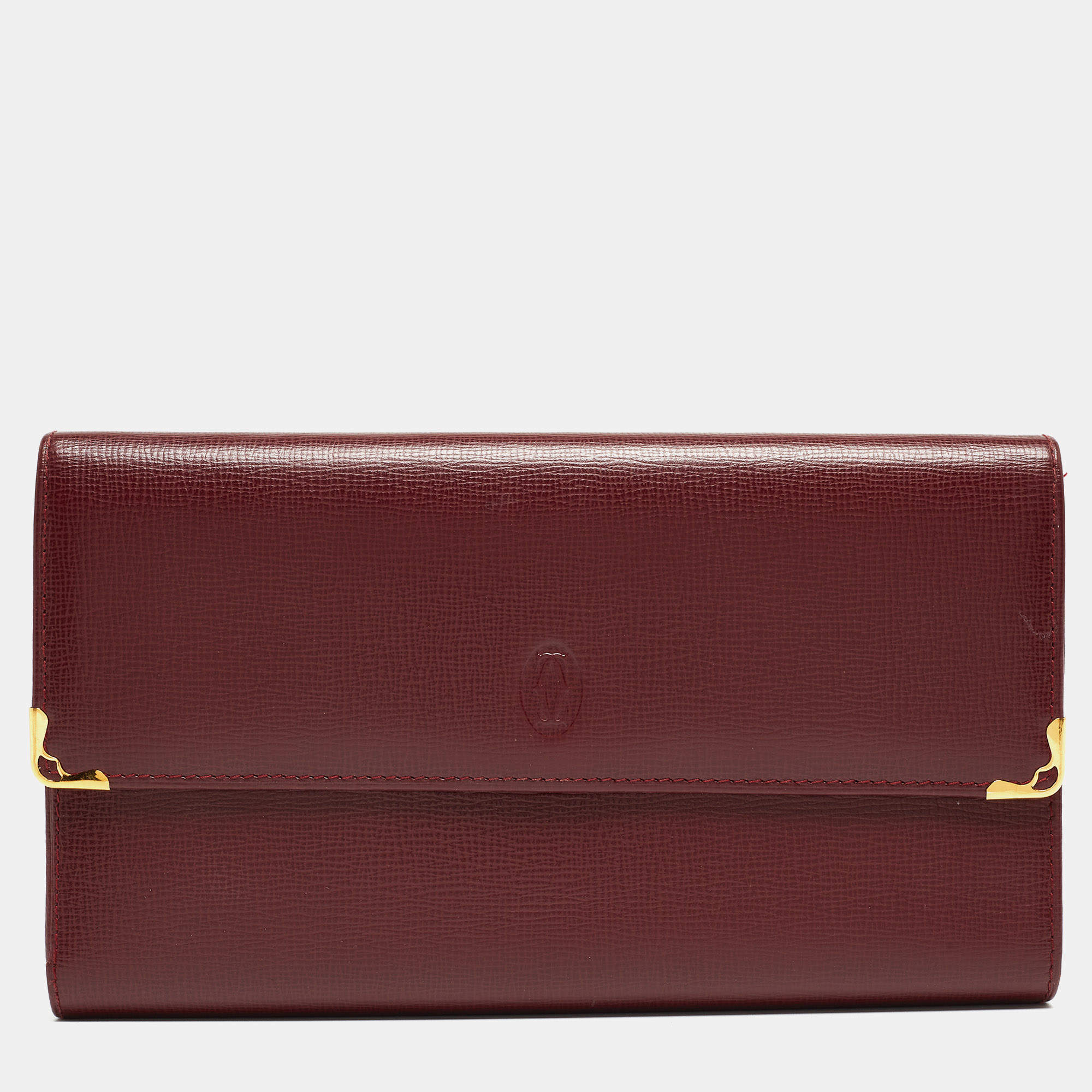 Pre Owned Cartier Burgundy Leather Must de Cartier Trifold Continental Wallet