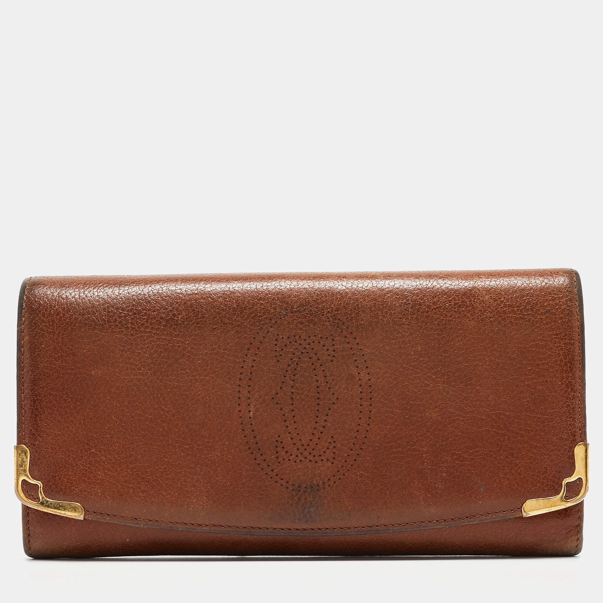 Pre Owned Cartier Brown Leather Marcello de Cartier Flap Wallet