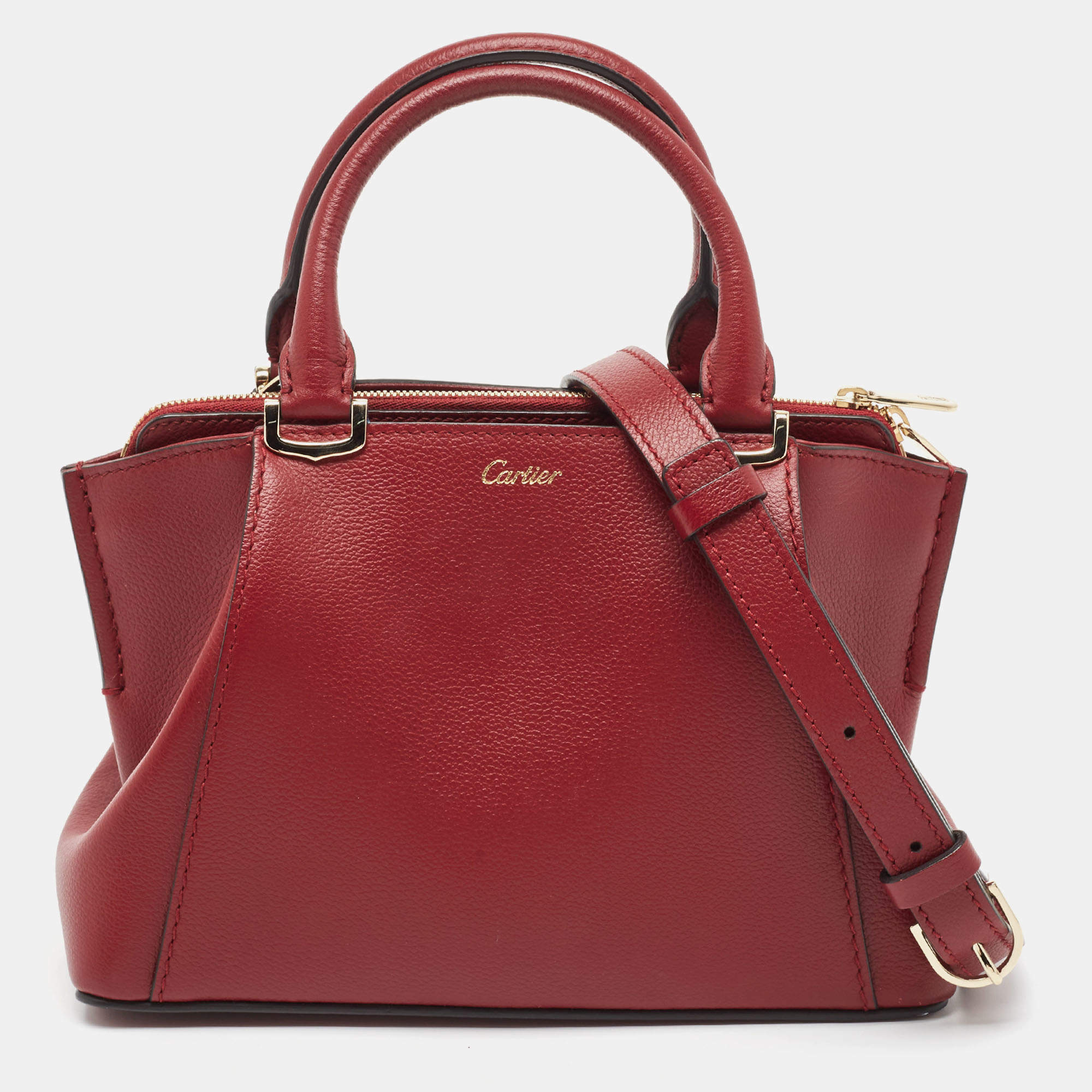 Pre Owned Cartier Dark Red Leather Mini C de Cartier Satchel